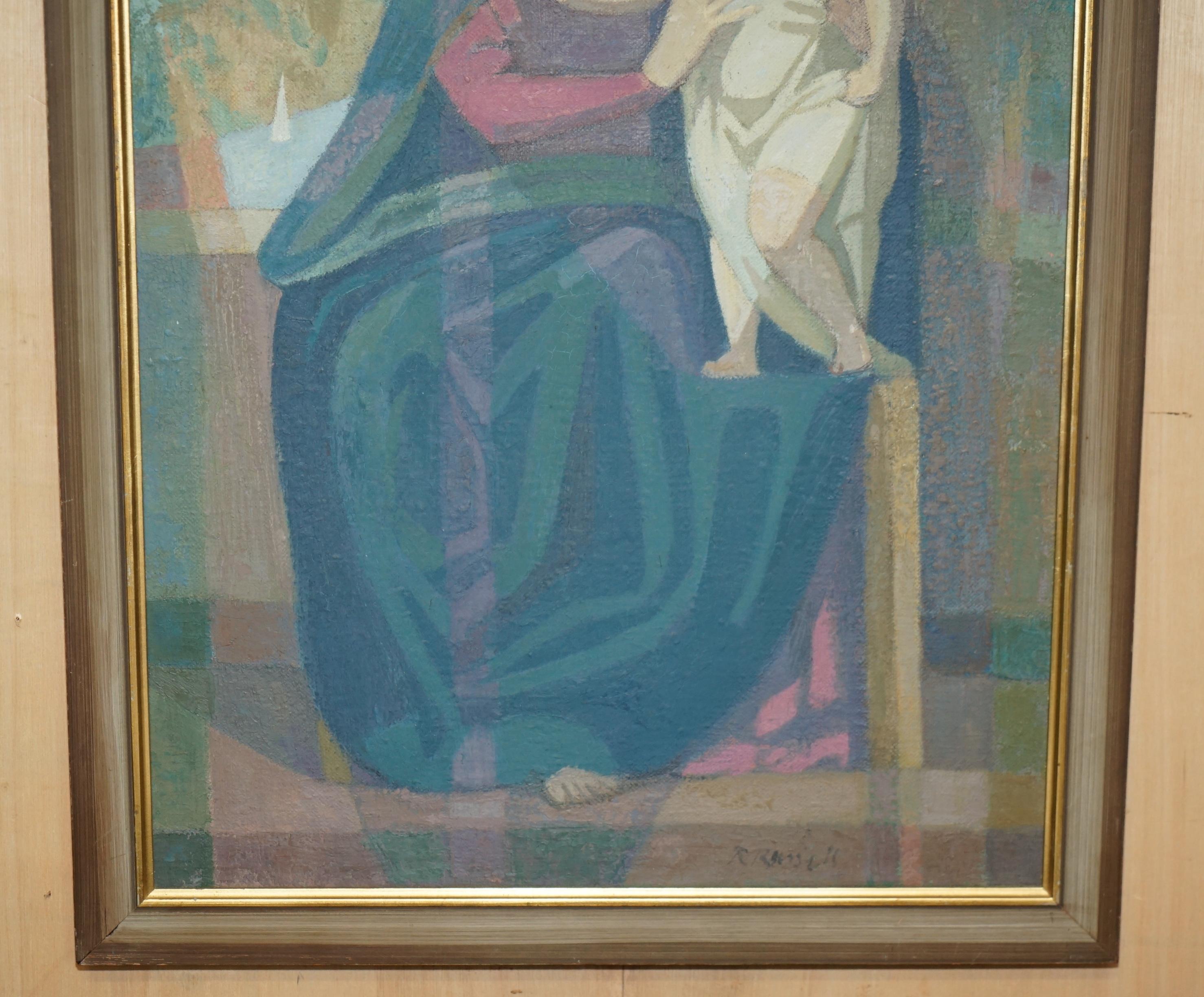 Peint à la main STUNNING 1965 R RUSSELL OIL PAiNTING OF THE MADONNA AND CHILD WITH DOCUMENTATION en vente