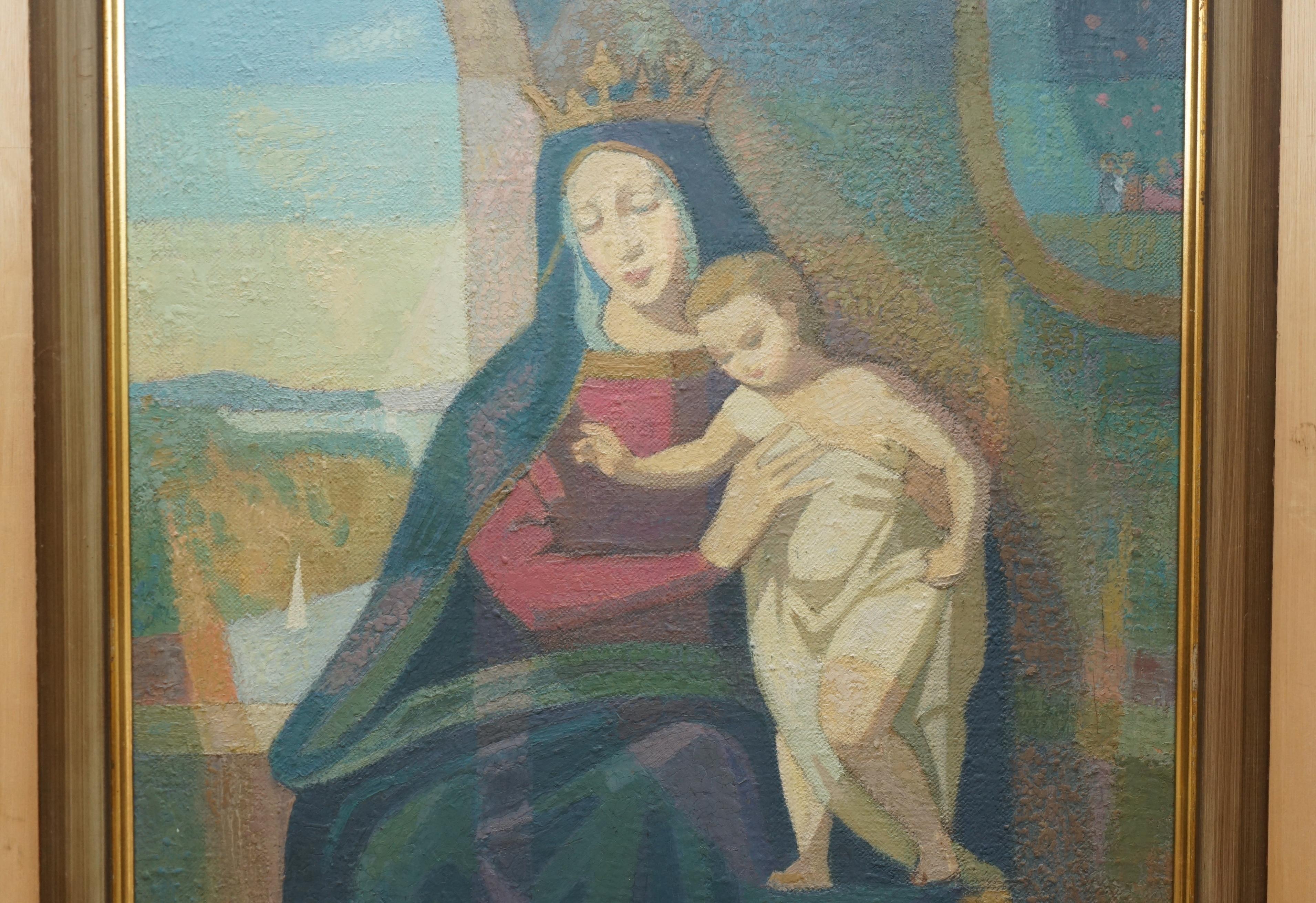 STUNNING 1965 R RUSSELL OIL PAiNTING OF THE MADONNA AND CHILD WITH DOCUMENTATION Bon état - En vente à West Sussex, Pulborough
