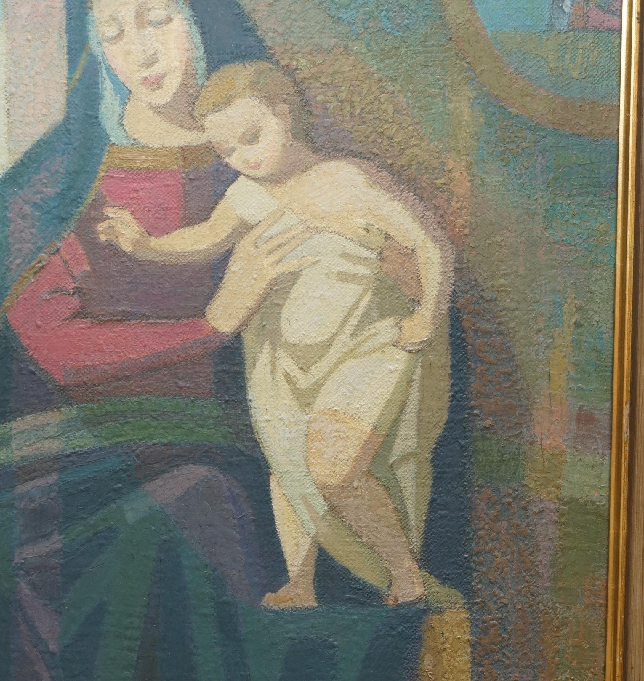 Milieu du XXe siècle STUNNING 1965 R RUSSELL OIL PAiNTING OF THE MADONNA AND CHILD WITH DOCUMENTATION en vente