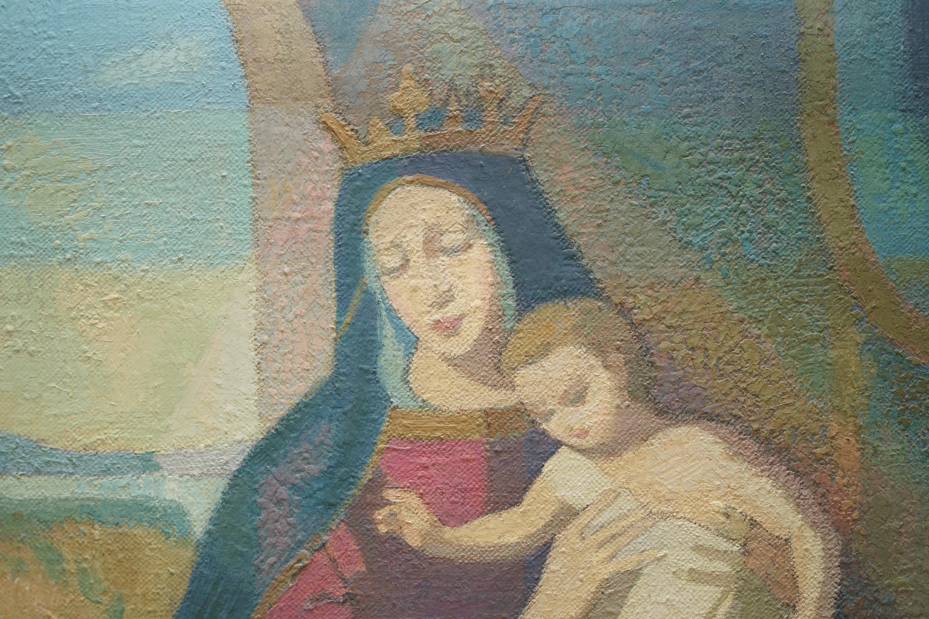 Peinture STUNNING 1965 R RUSSELL OIL PAiNTING OF THE MADONNA AND CHILD WITH DOCUMENTATION en vente