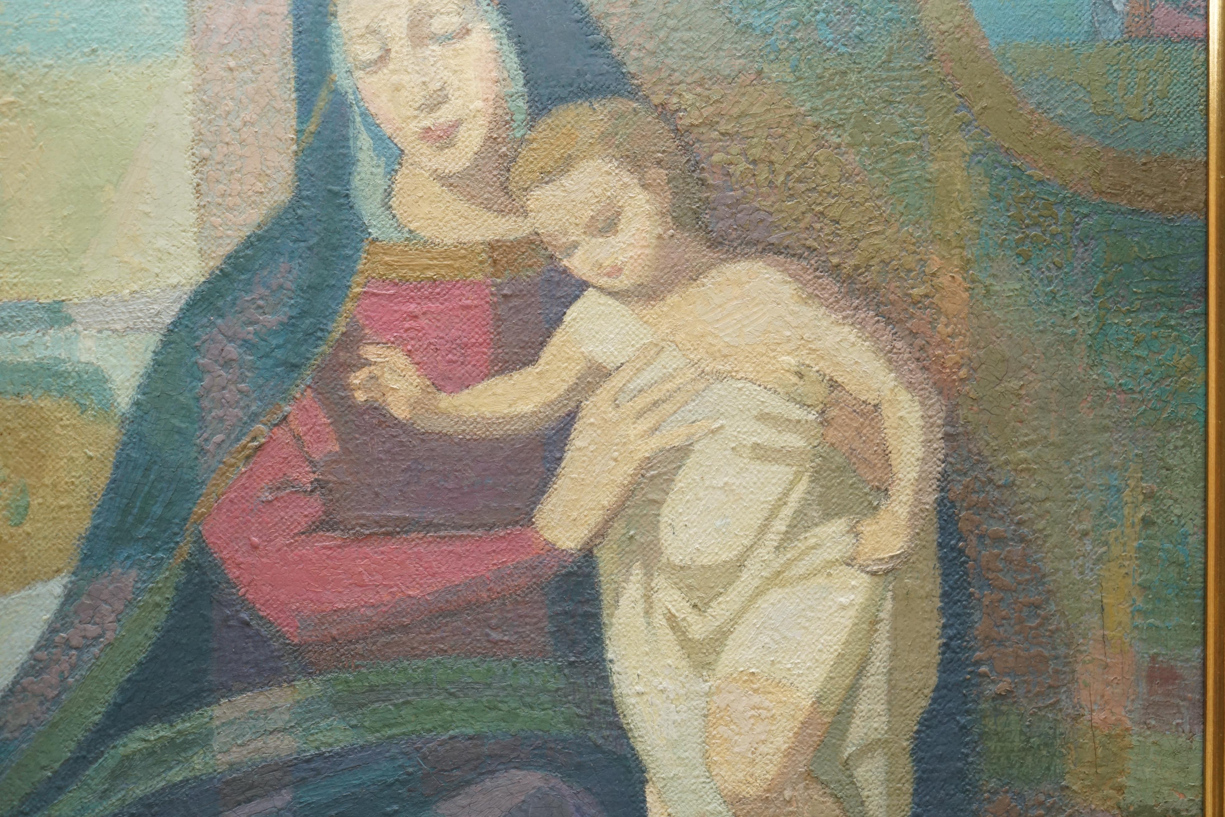 STUNNING 1965 R RUSSELL OIL PAiNTING OF THE MADONNA AND CHILD WITH DOCUMENTATION en vente 1