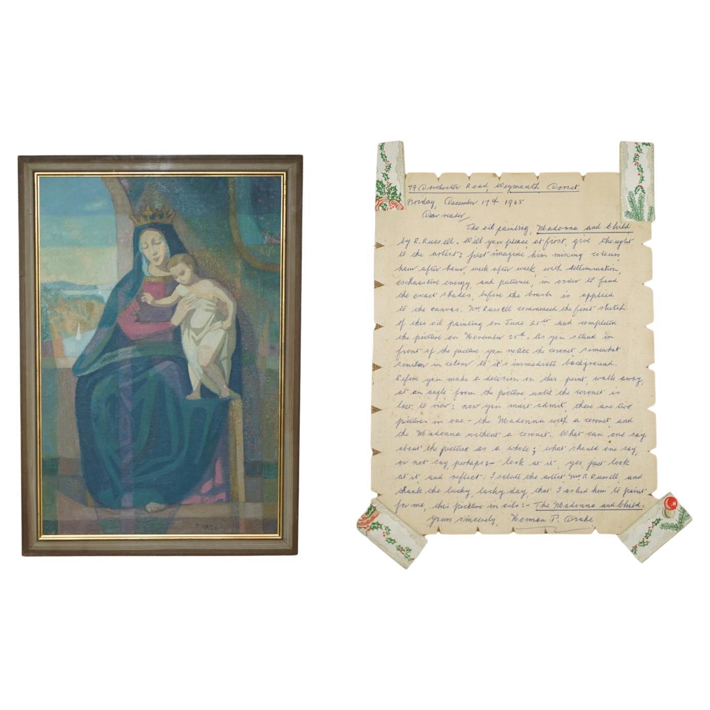 impresionante pintura al óleo de 1965 r russell de la madonna y el niño con documentación