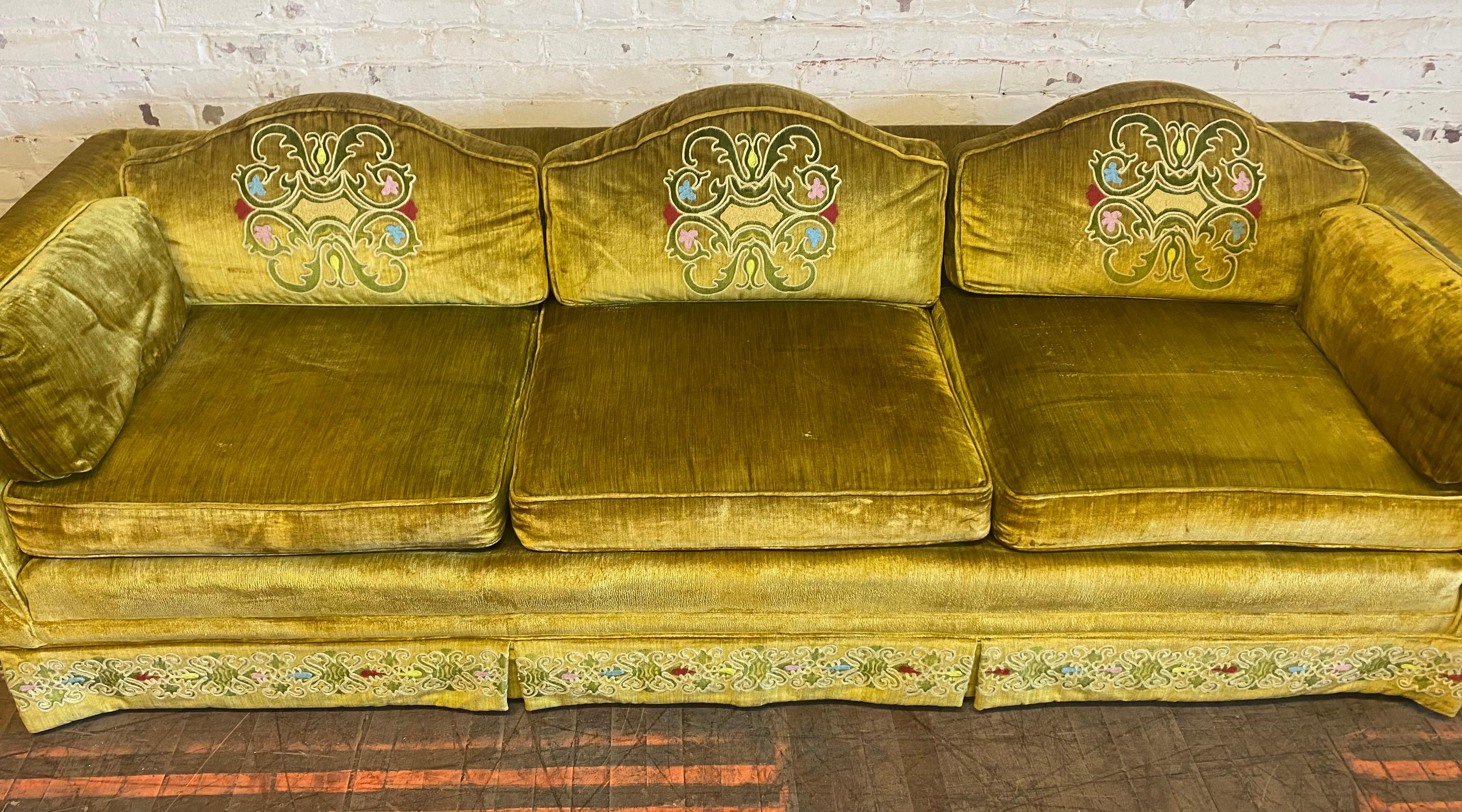 Late 20th Century Stunning 1970s Bohemian Chic Velvet, Embroidered Sofa