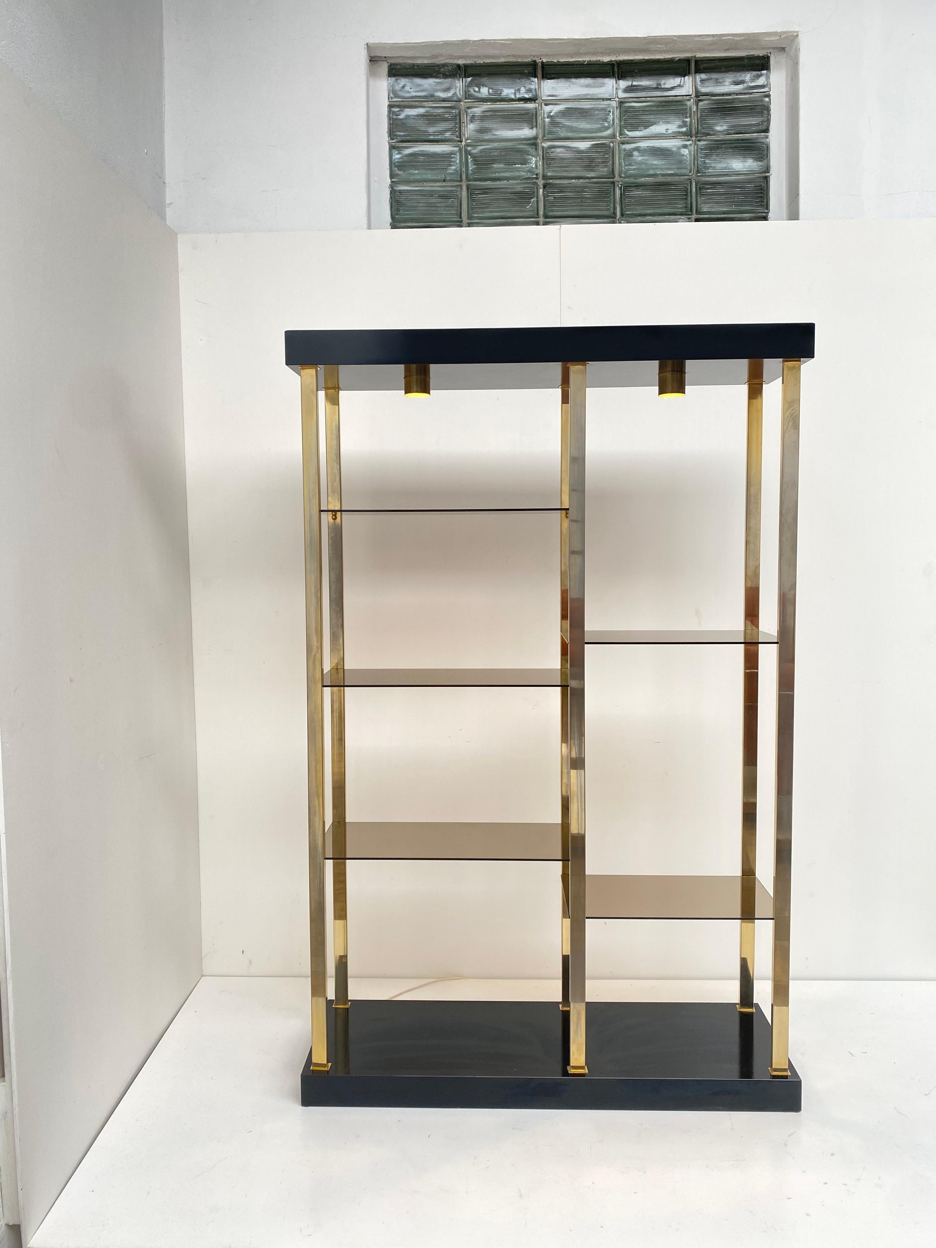 Late 20th Century Stunning 1970s Brass and Glass Illuminated Étagère in the Style of Romeo Rega For Sale