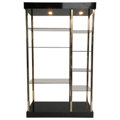 Superbe étagère lumineuse en laiton et verre des années 1970 dans le style de Romeo Rega