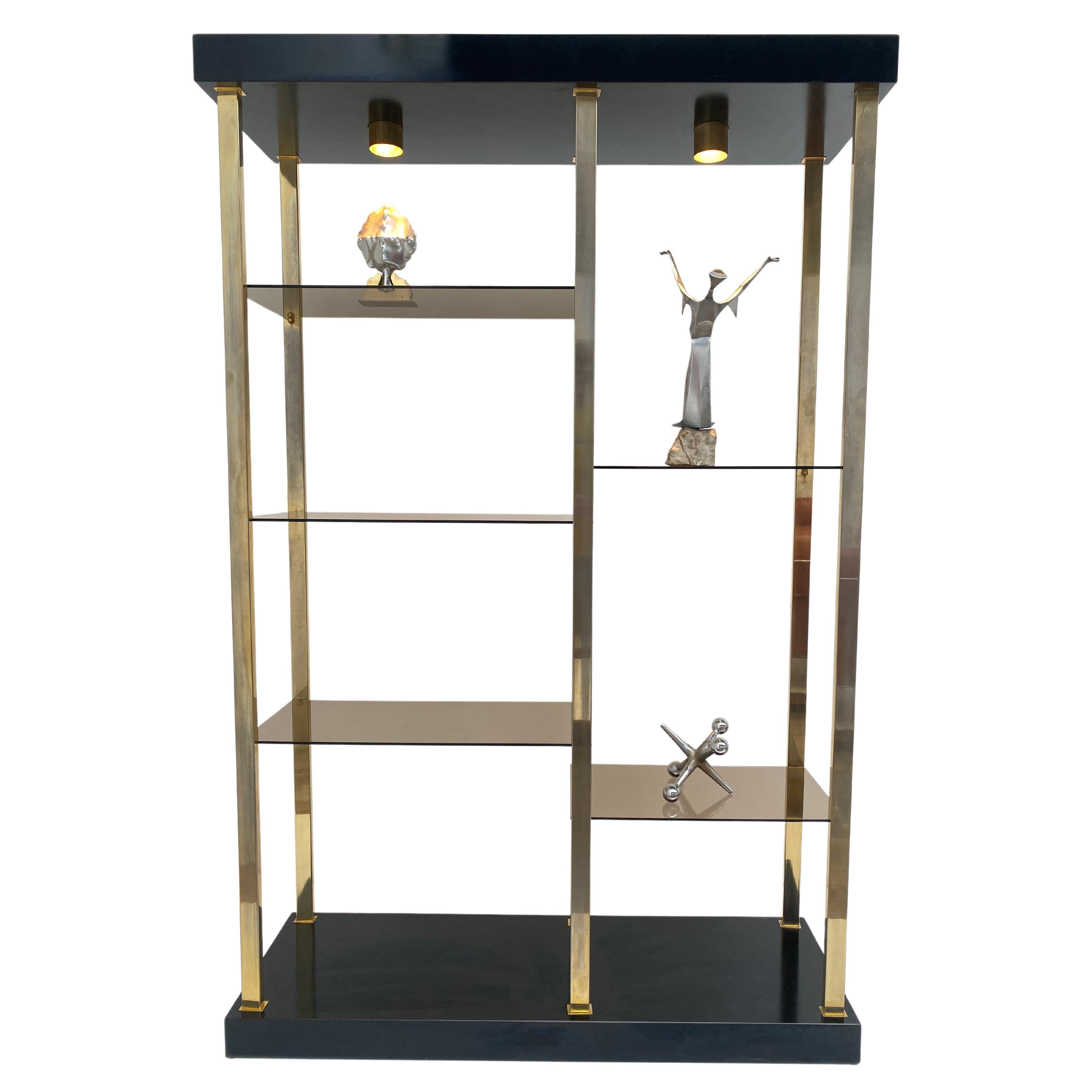 Stunning 1970s Brass and Glass Illuminated Étagère in the Style of Romeo Rega