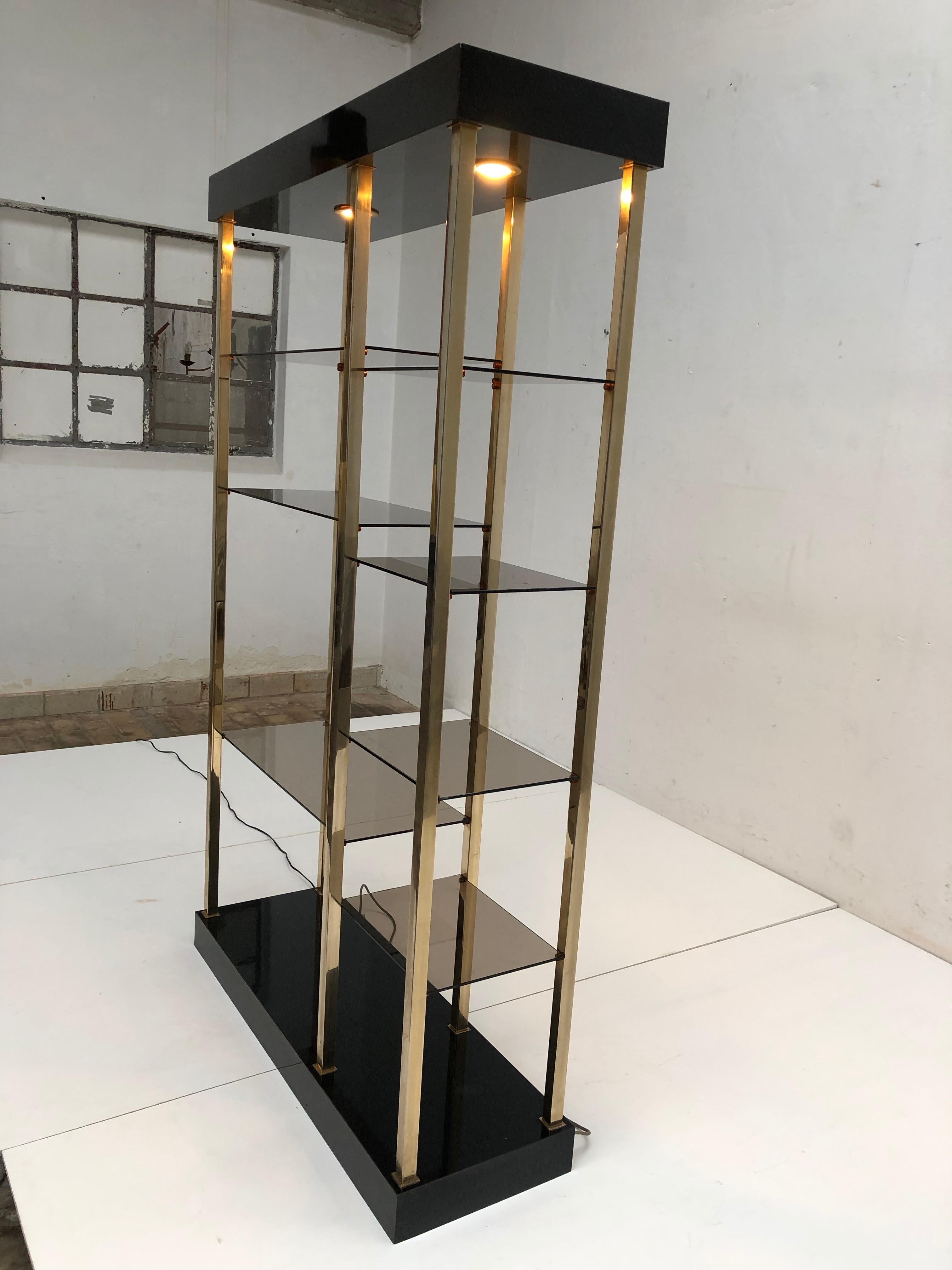 Stunning 1970s Brass and Glass Illuminated Étagère in the Style of Romeo Rega 7