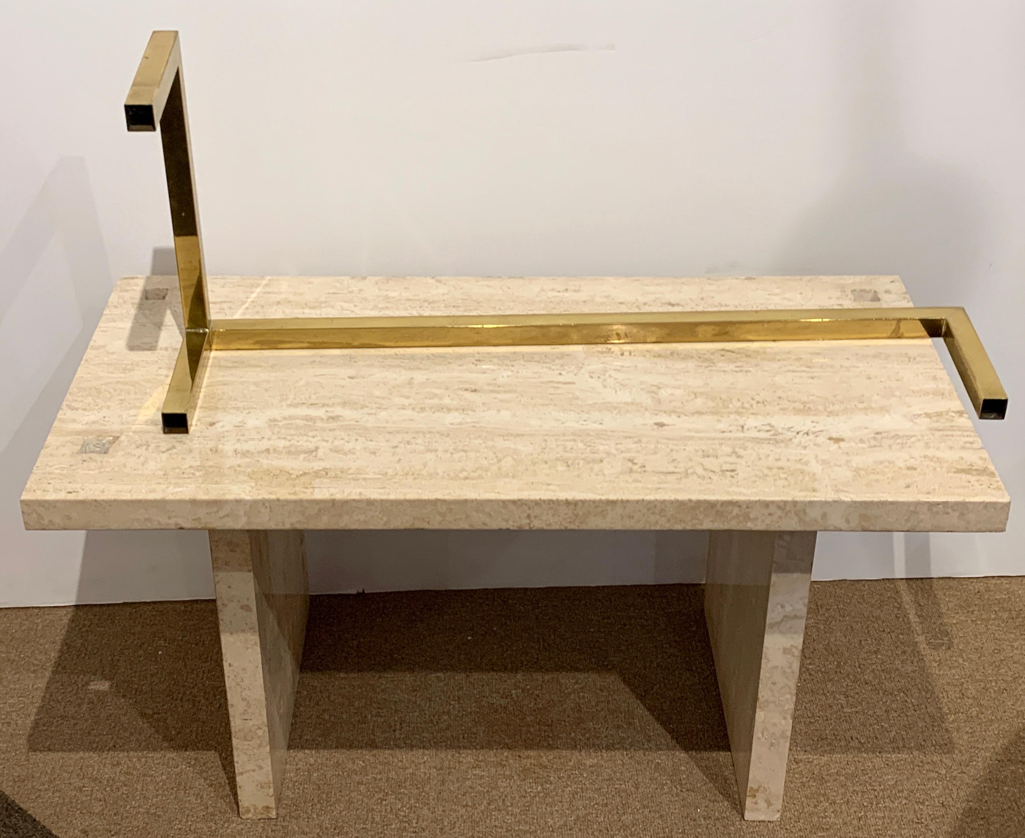 American Stunning 1970s Brass and Travertine Monolithic Bench For Sale