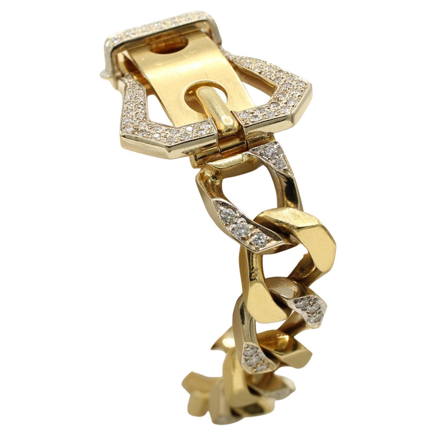 Stunning 1970s Diamond 18 Karat Yellow Gold Belt Buckle Bracelet