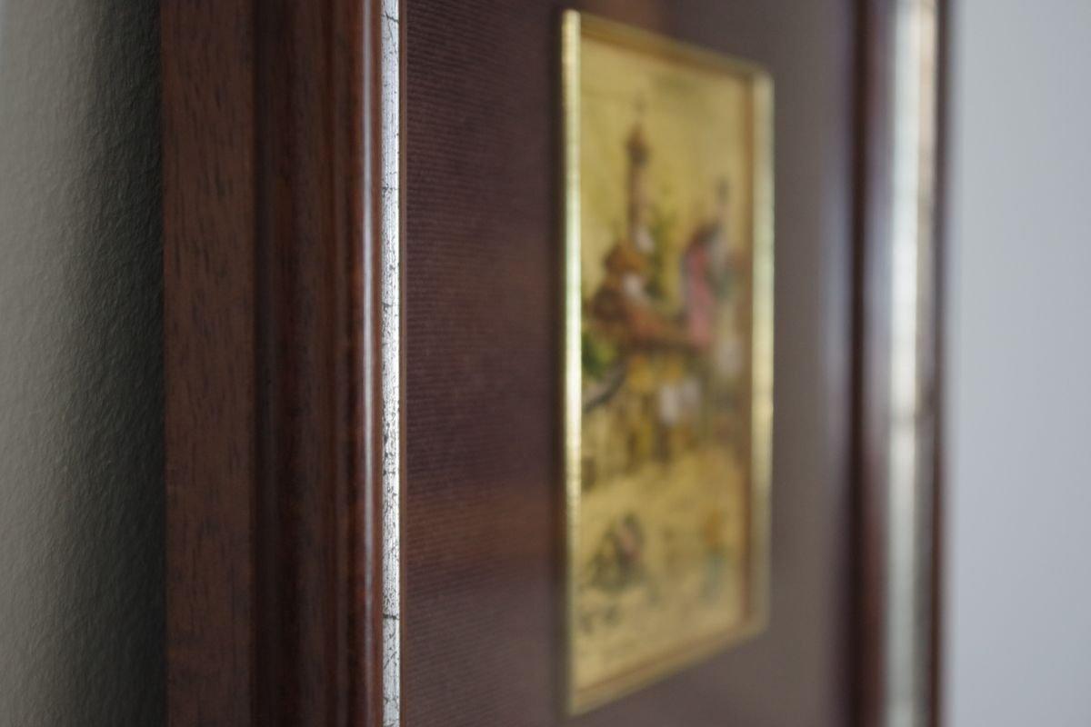 Stunning 1970s Gold Leaf Painting with Silver Frame

Elevate your space with this exquisite 1970s painting, masterfully crafted using luxurious gold leaf techniques. The artwork features a mesmerizing interplay of textures and reflections, set