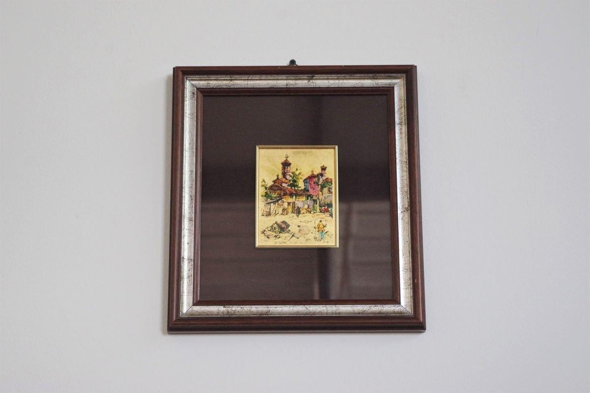 Stunning 1970s Gold Leaf Painting with Silver Frame In Good Condition For Sale In Manzano, IT