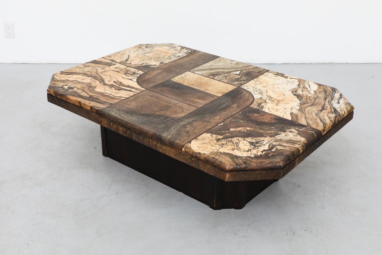Stunning 1970s Mixed Stone and Wood Coffee Table at 1stDibs