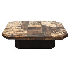 Stunning 1970s Mixed Stone and Wood Coffee Table