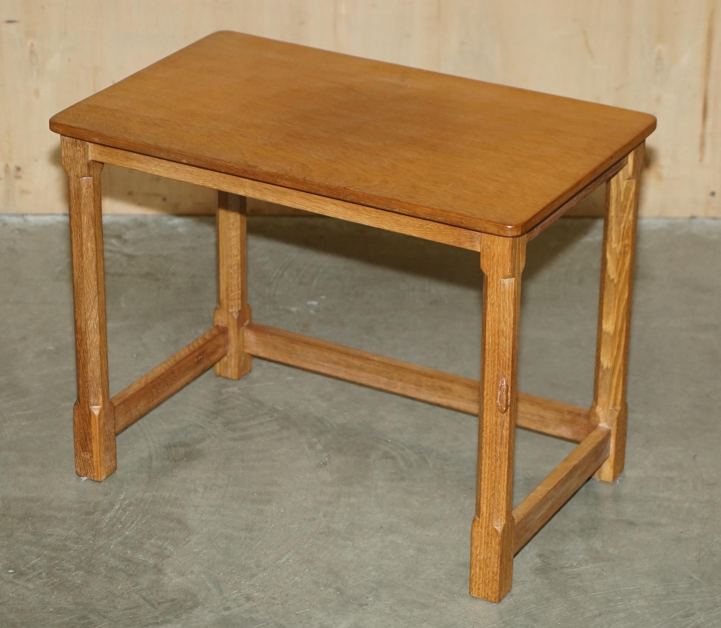 STUNNING 1970's ROBERT MOUSEMAN THOMPSON NEST OF SMALL BURR OAK SIDE END TABLES For Sale 2