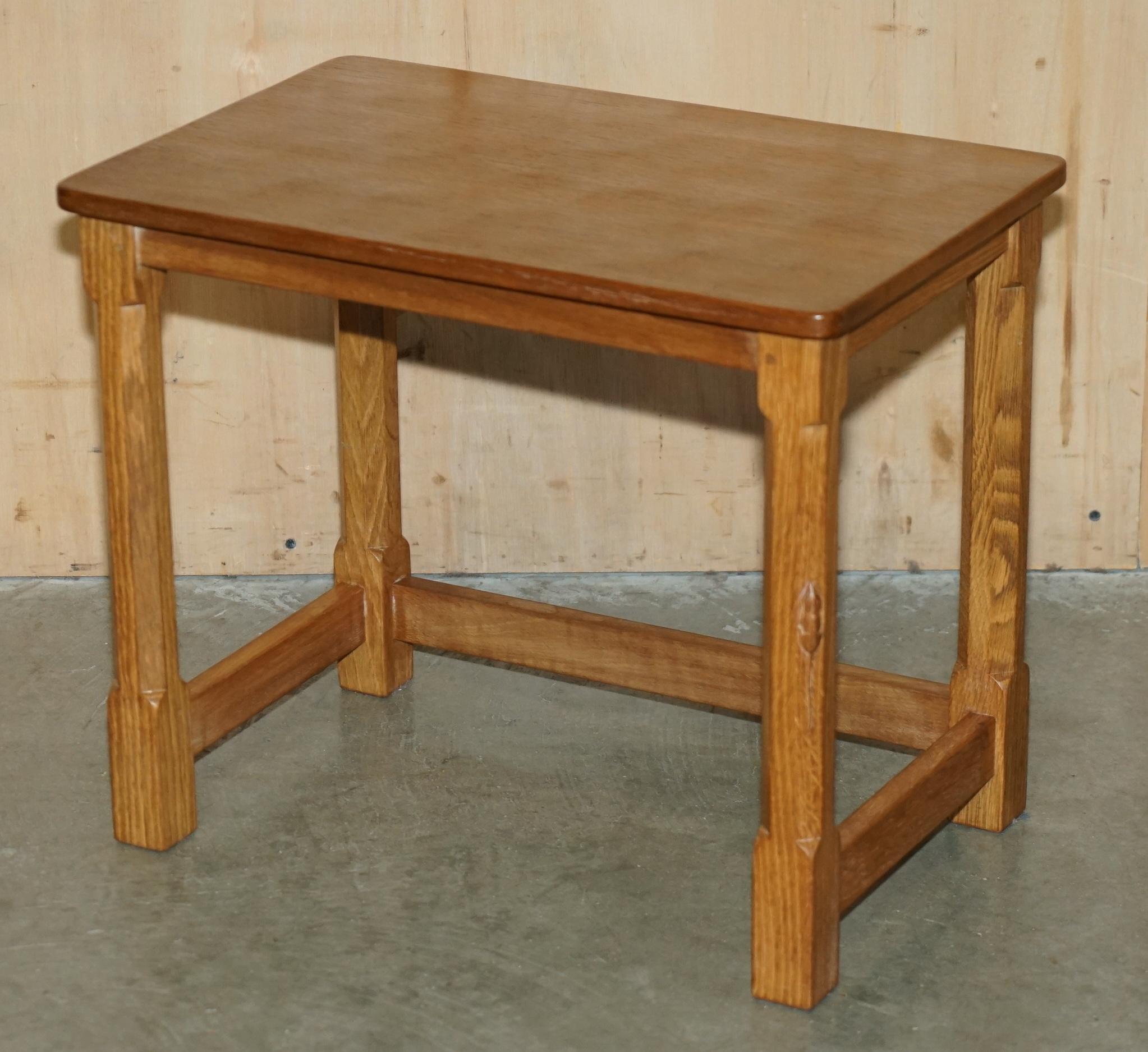 STUNNING 1970's ROBERT MOUSEMAN THOMPSON NEST OF SMALL BURR OAK SIDE END TABLES For Sale 5