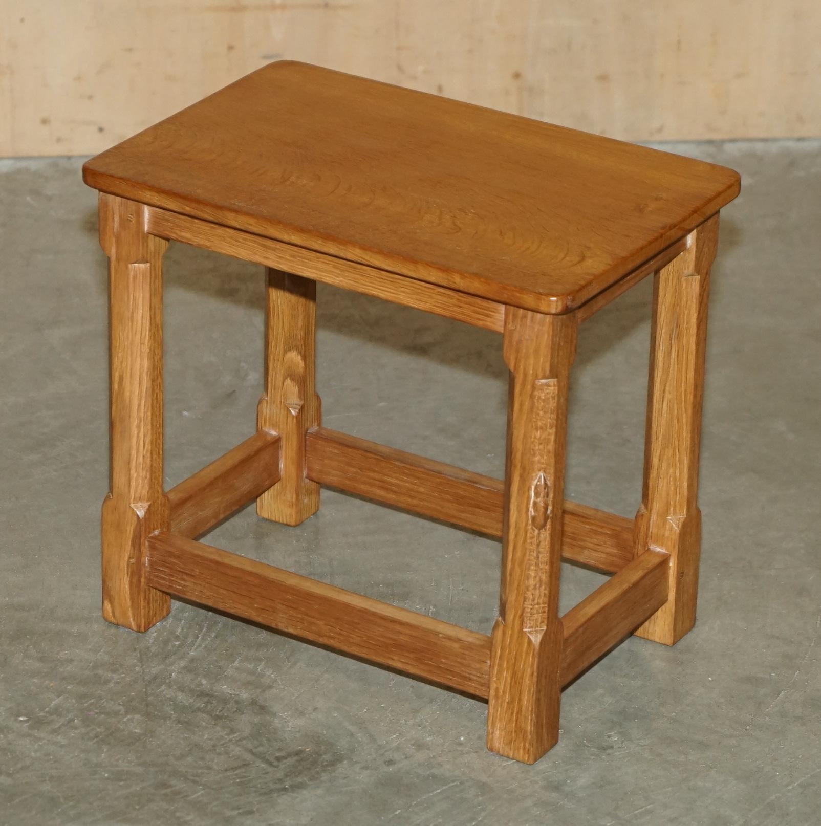 STUNNING 1970's ROBERT MOUSEMAN THOMPSON NEST OF SMALL BURR OAK SIDE END TABLES For Sale 8