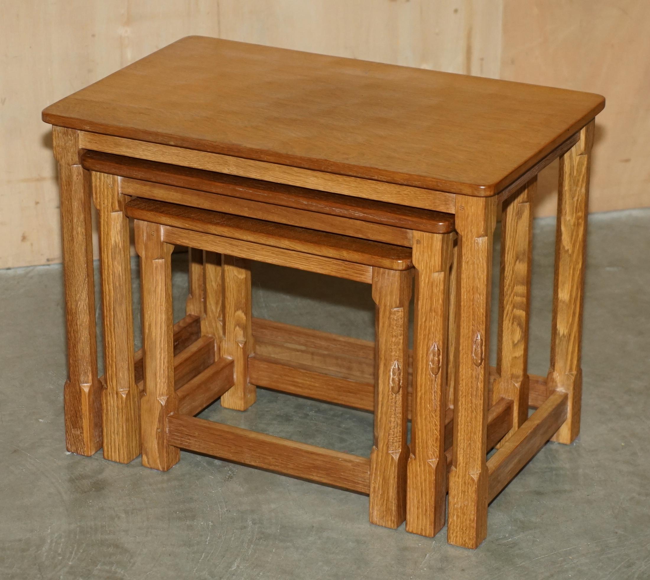 Hand-Crafted STUNNING 1970's ROBERT MOUSEMAN THOMPSON NEST OF SMALL BURR OAK SIDE END TABLES For Sale
