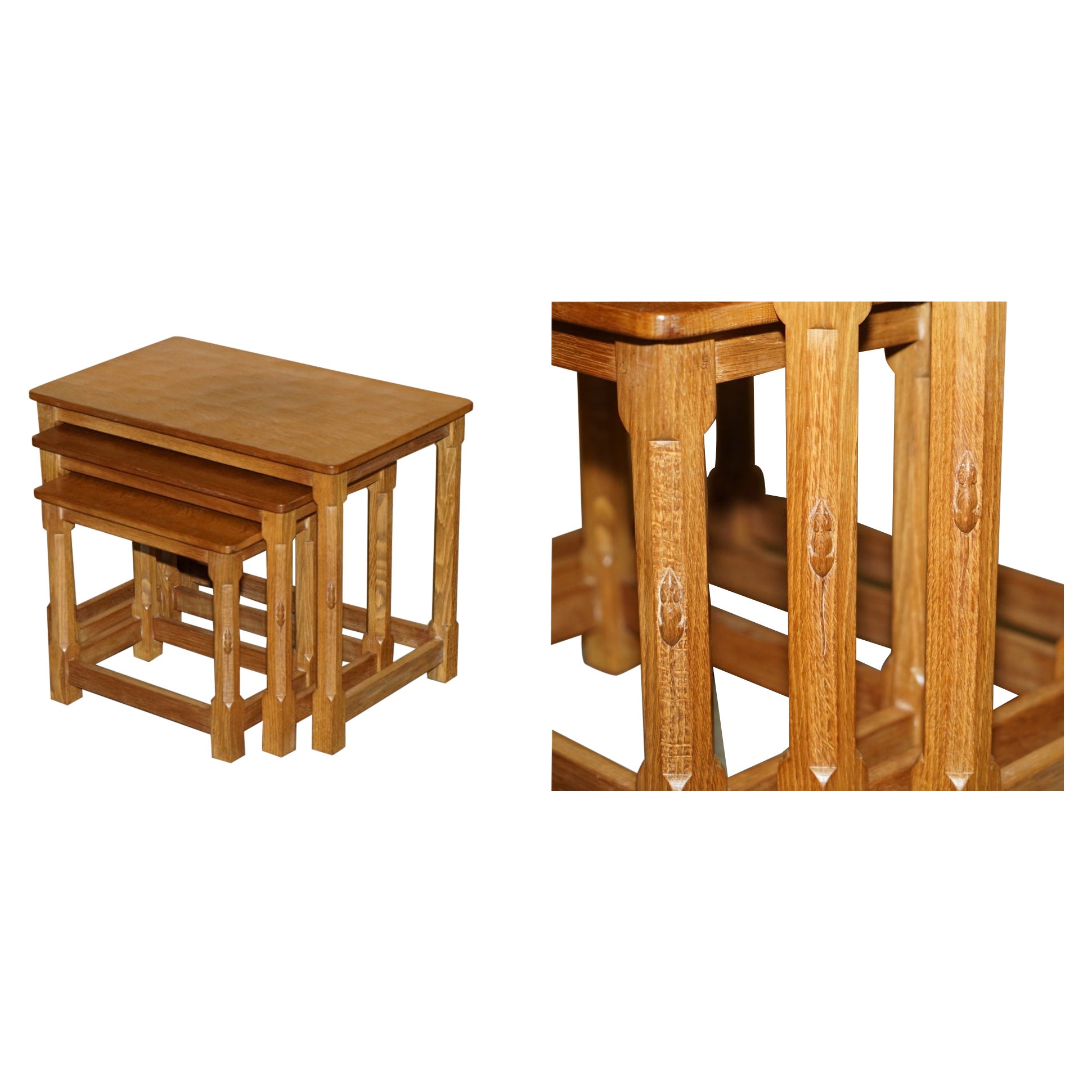 STUNNING 1970's ROBERT MOUSEMAN THOMPSON NEST OF SMALL BURR OAK SIDE END TABLES For Sale