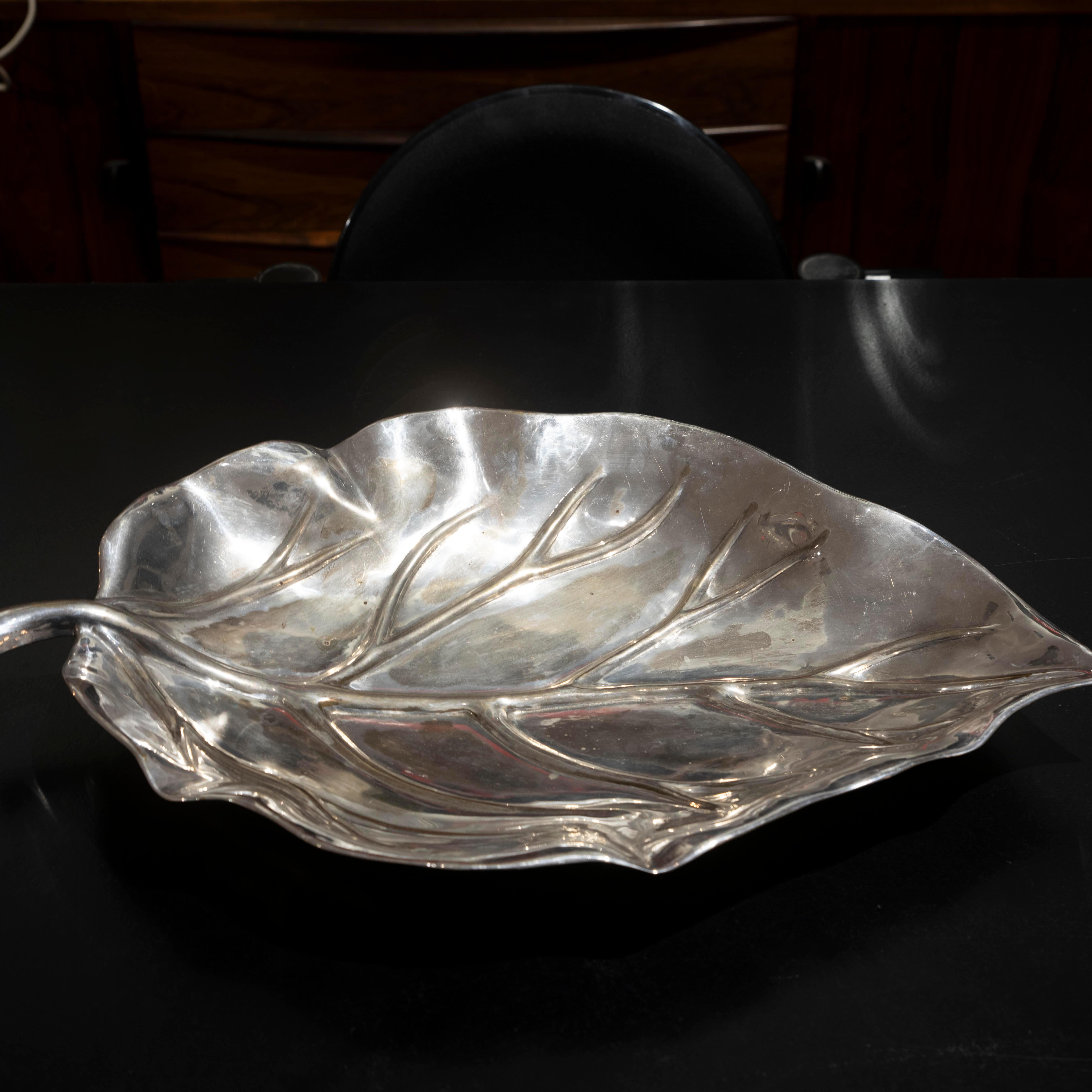 Impresionante centro de mesa de hoja plateada de Valenti España de los años 70 Plateado