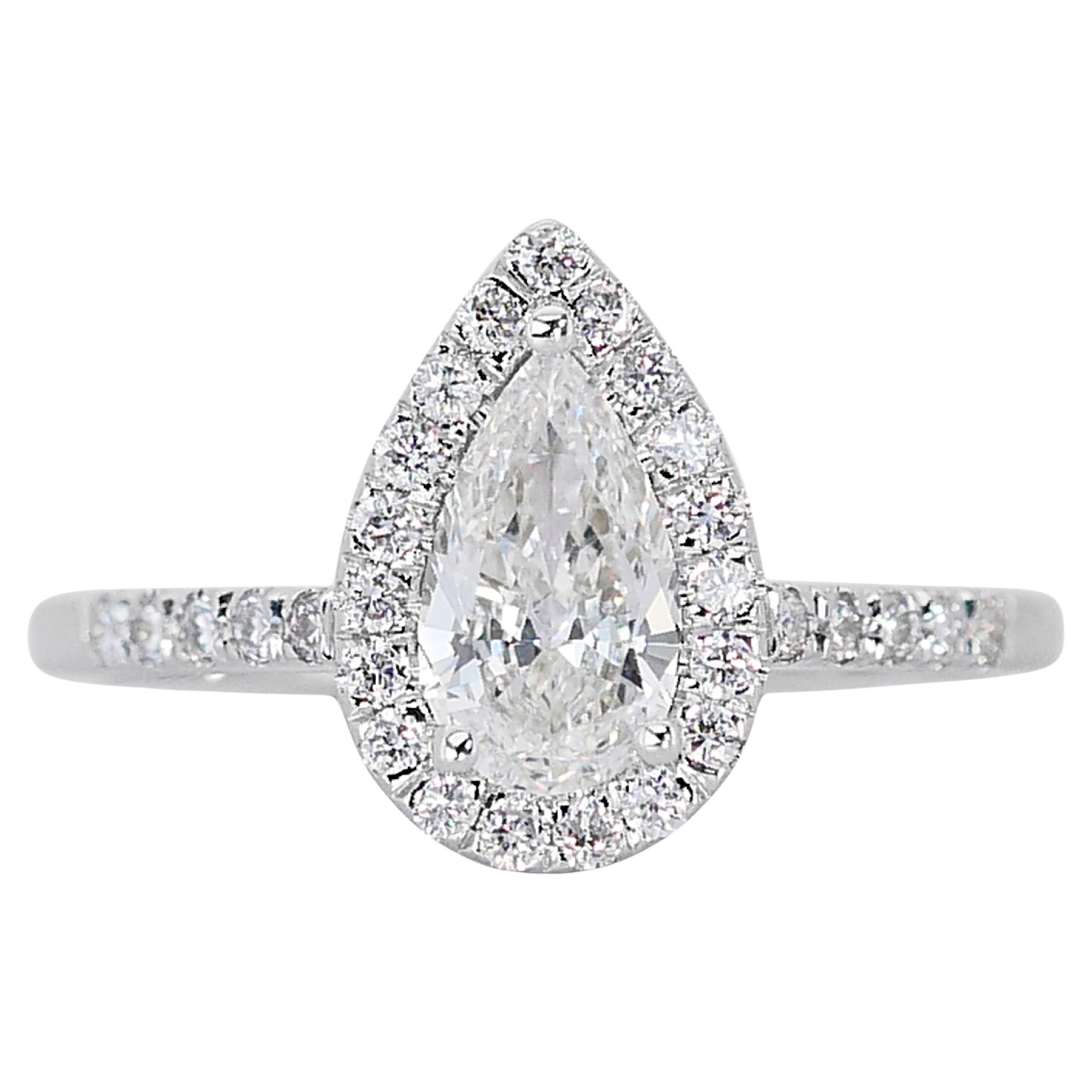 Atemberaubender 1,97 Karat birnenförmiger Diamant-Halo-Ring aus 18 Karat Weißgold - GIA zertifiziert