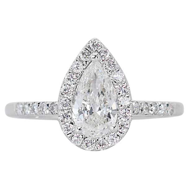 Stunning 1.97ct Pear-Shaped Diamond Halo Ring in 18k White Gold - GIA ...