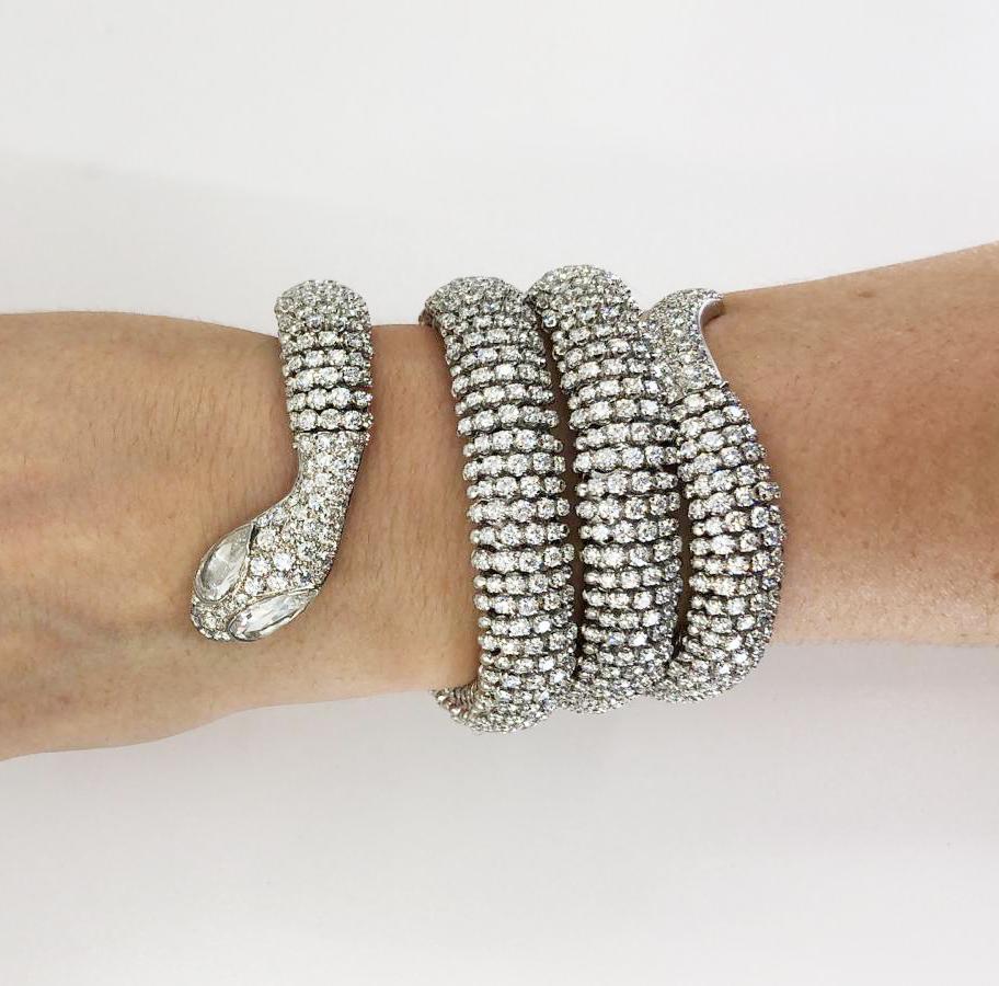 Round Cut Contemporary Diamond Coiled Serpent Bracelet For Sale