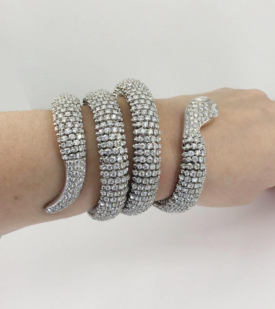 Women's or Men's Contemporary Diamond Coiled Serpent Bracelet For Sale