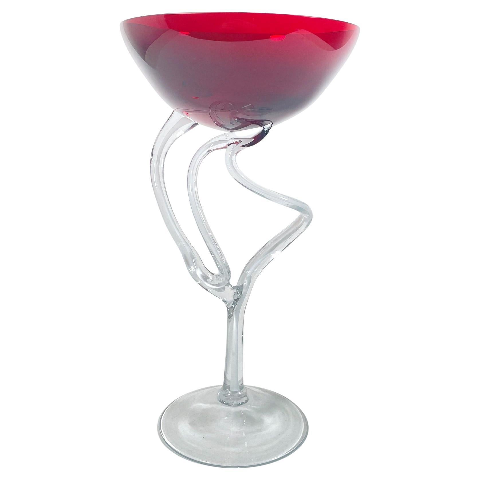 Stunning 1980s Jozefina Krosno Red Glass Footed Bowl