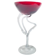 Stunning 1980s Jozefina Krosno Red Glass Footed Bowl