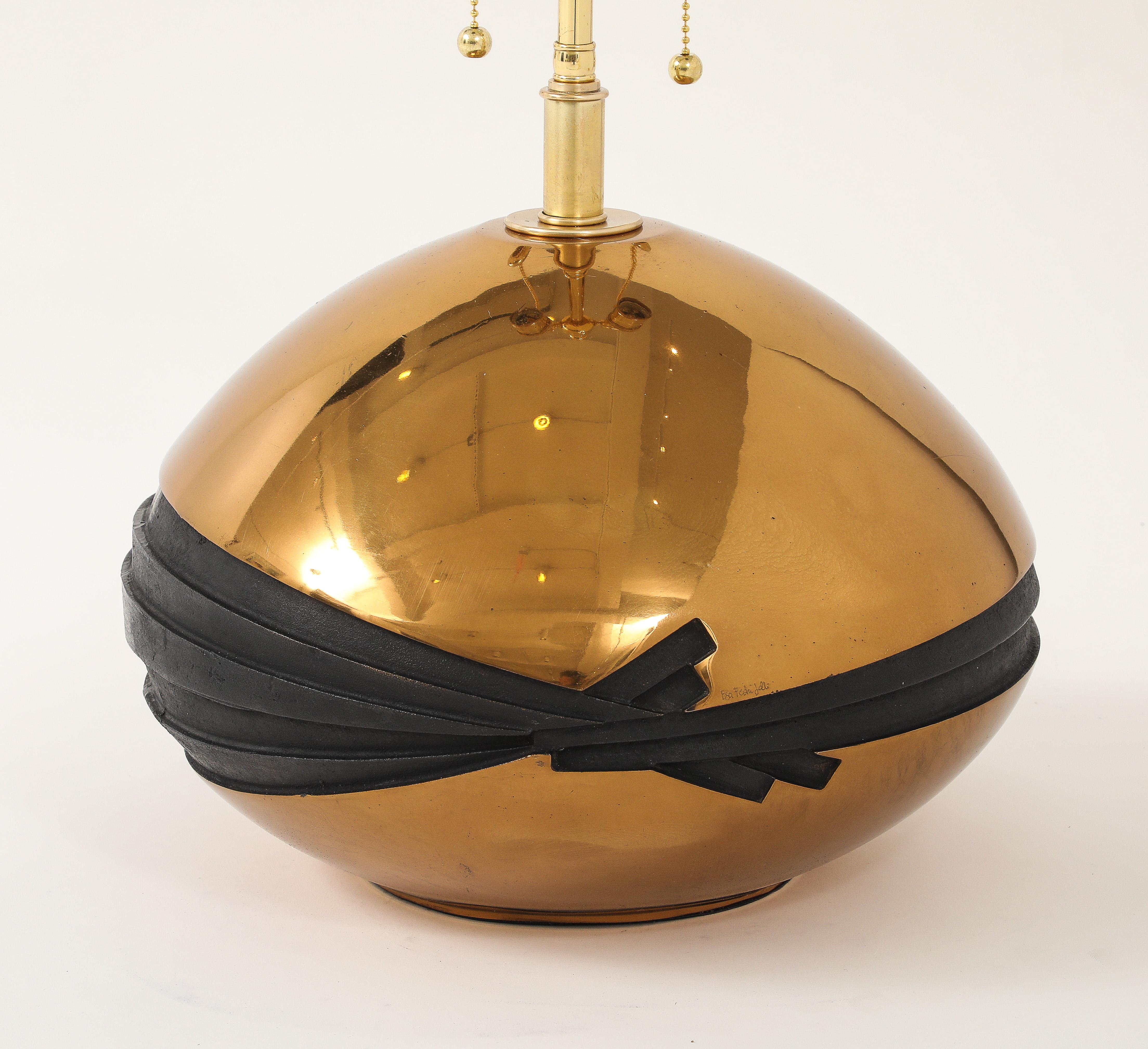 Stunning 1980's  Large Brass and Bronze Sculptural lamp signed By ESA Fedrigolli For Sale 1