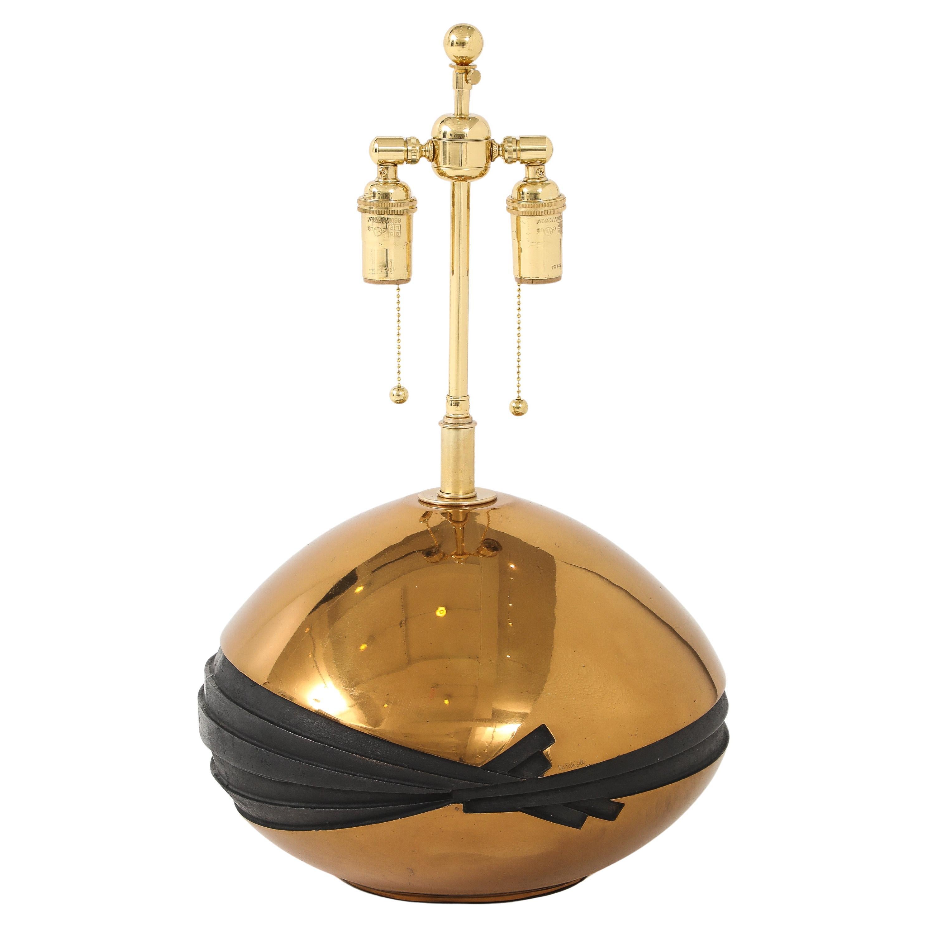 Stunning 1980's  Large Brass and Bronze Sculptural lamp signed By ESA Fedrigolli For Sale