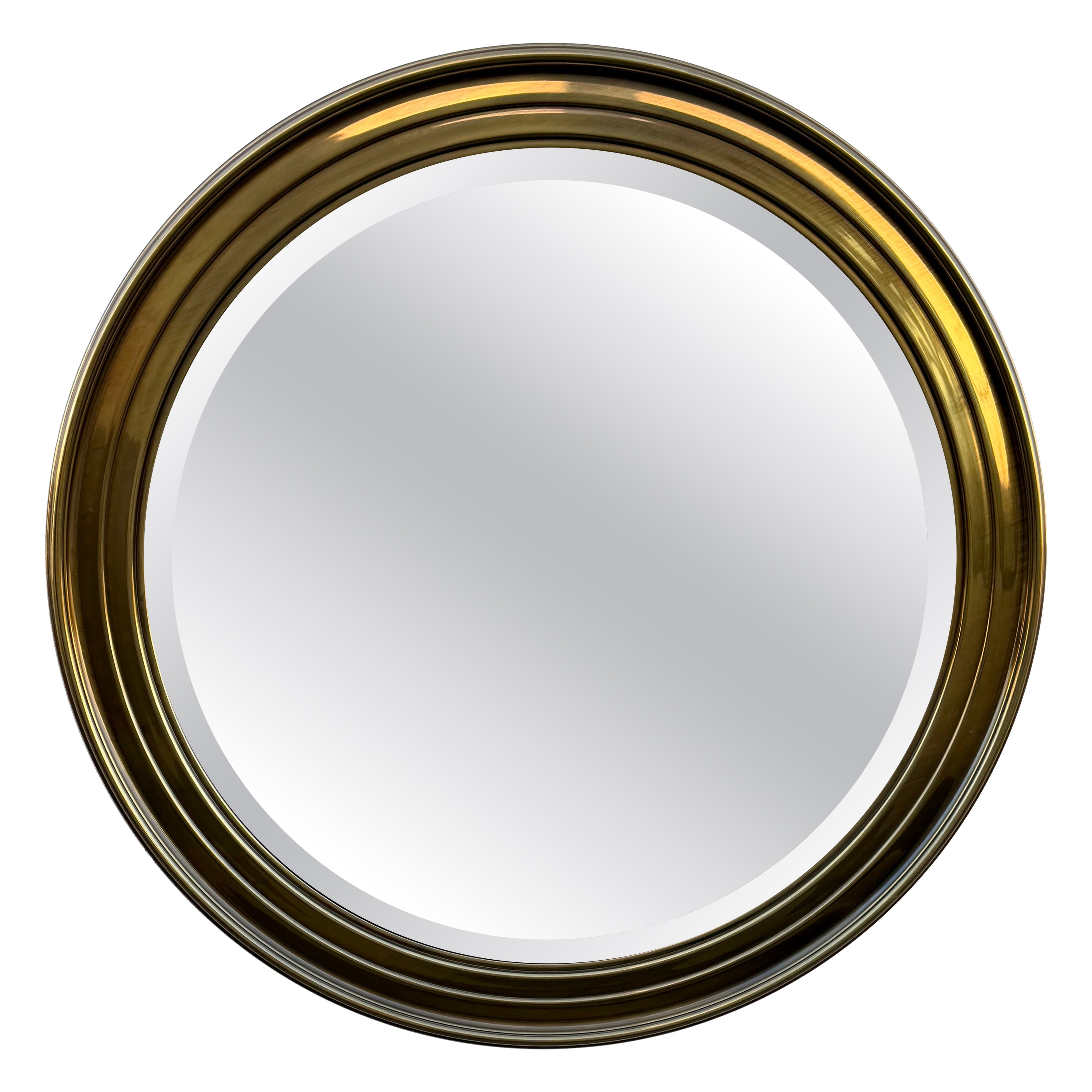 Stunning 1980s Large Circular Mastercraft Brass Frame with Beveled Mirror
