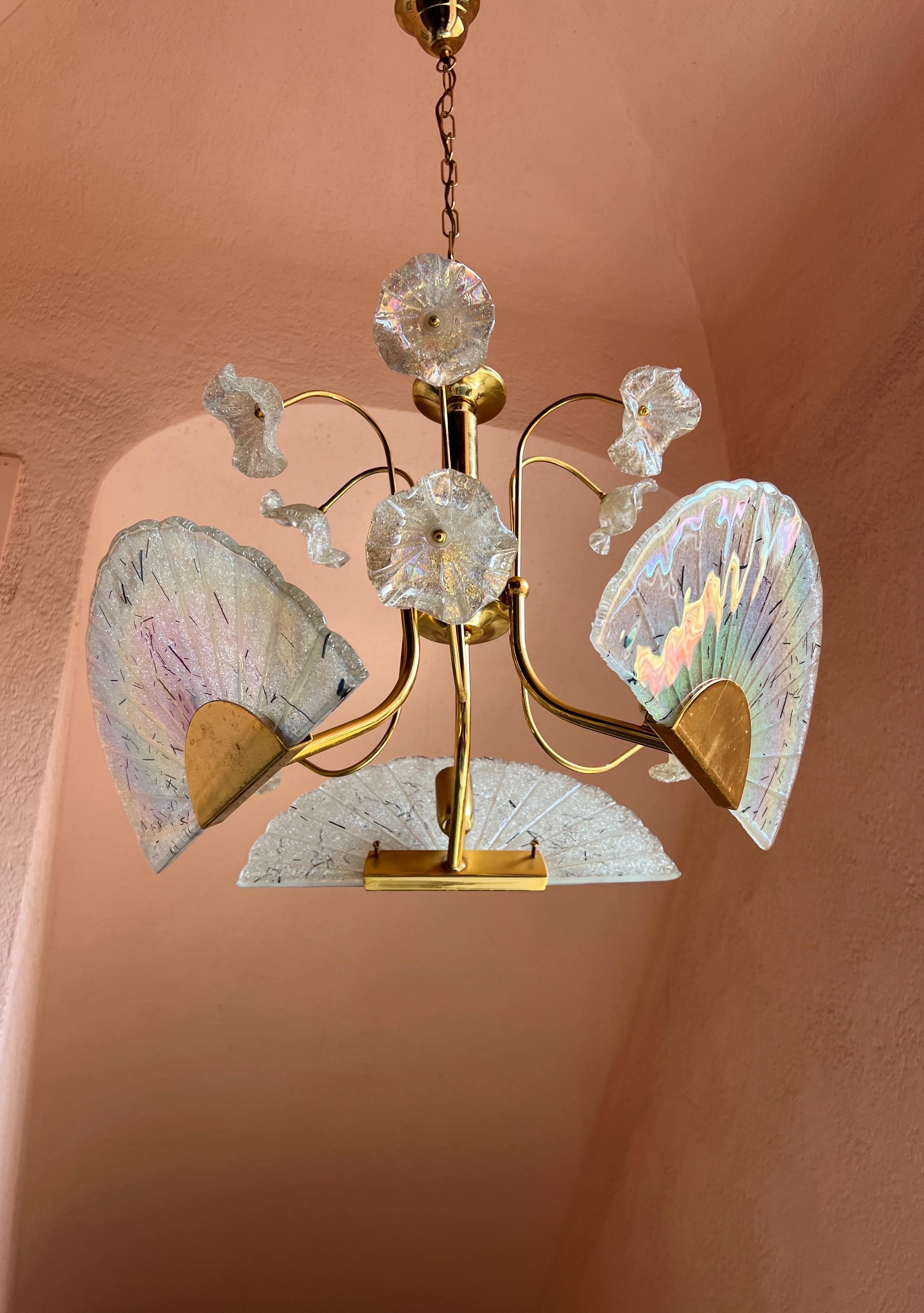Stupefacente lampadario in vetro di Murano degli anni '80 con dischi riflettenti l'arcobaleno e Delicat in vendita 4