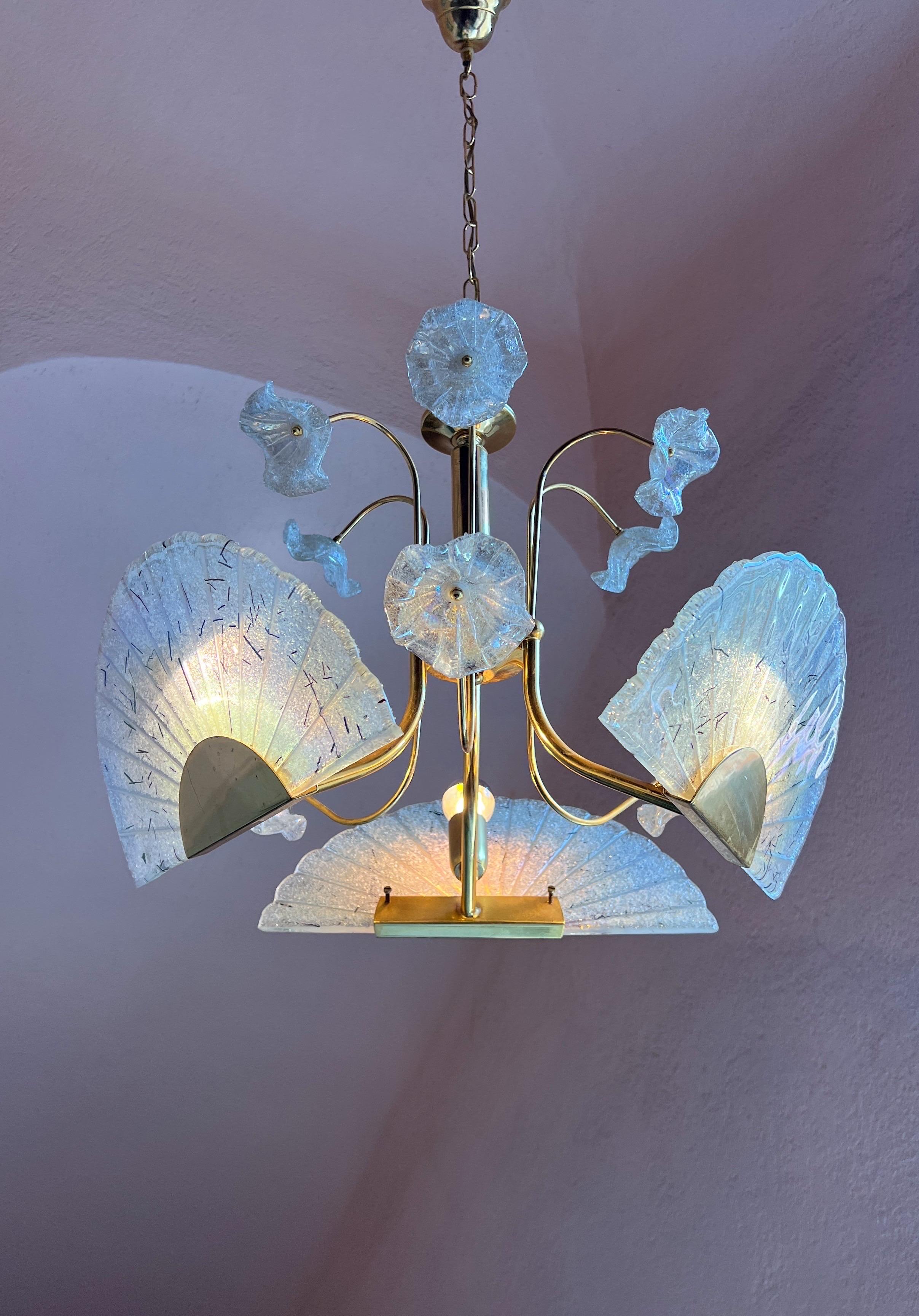 Stupefacente lampadario in vetro di Murano degli anni '80 con dischi riflettenti l'arcobaleno e Delicat in vendita 7