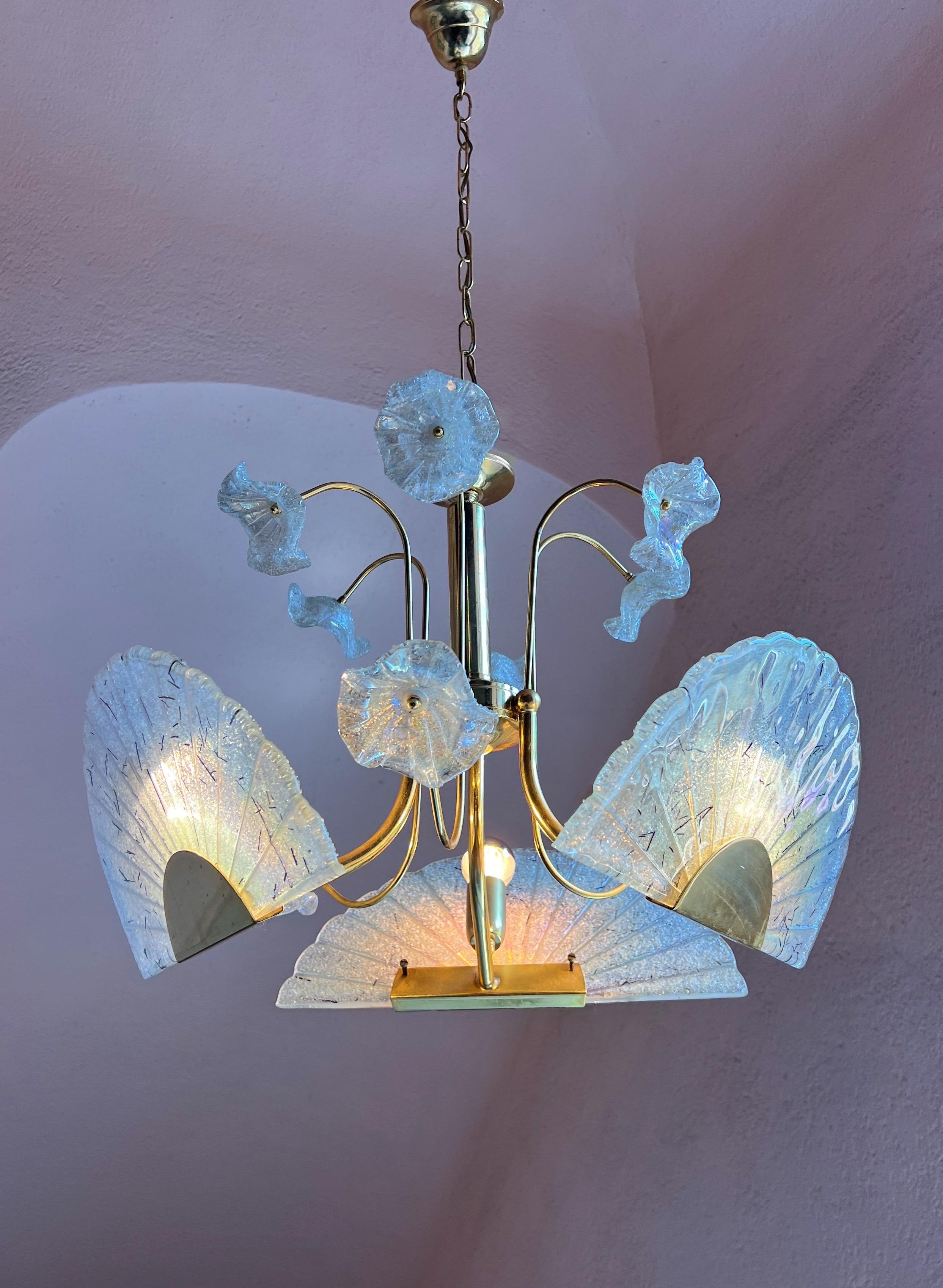 Stupefacente lampadario in vetro di Murano degli anni '80 con dischi riflettenti l'arcobaleno e Delicat in vendita 9