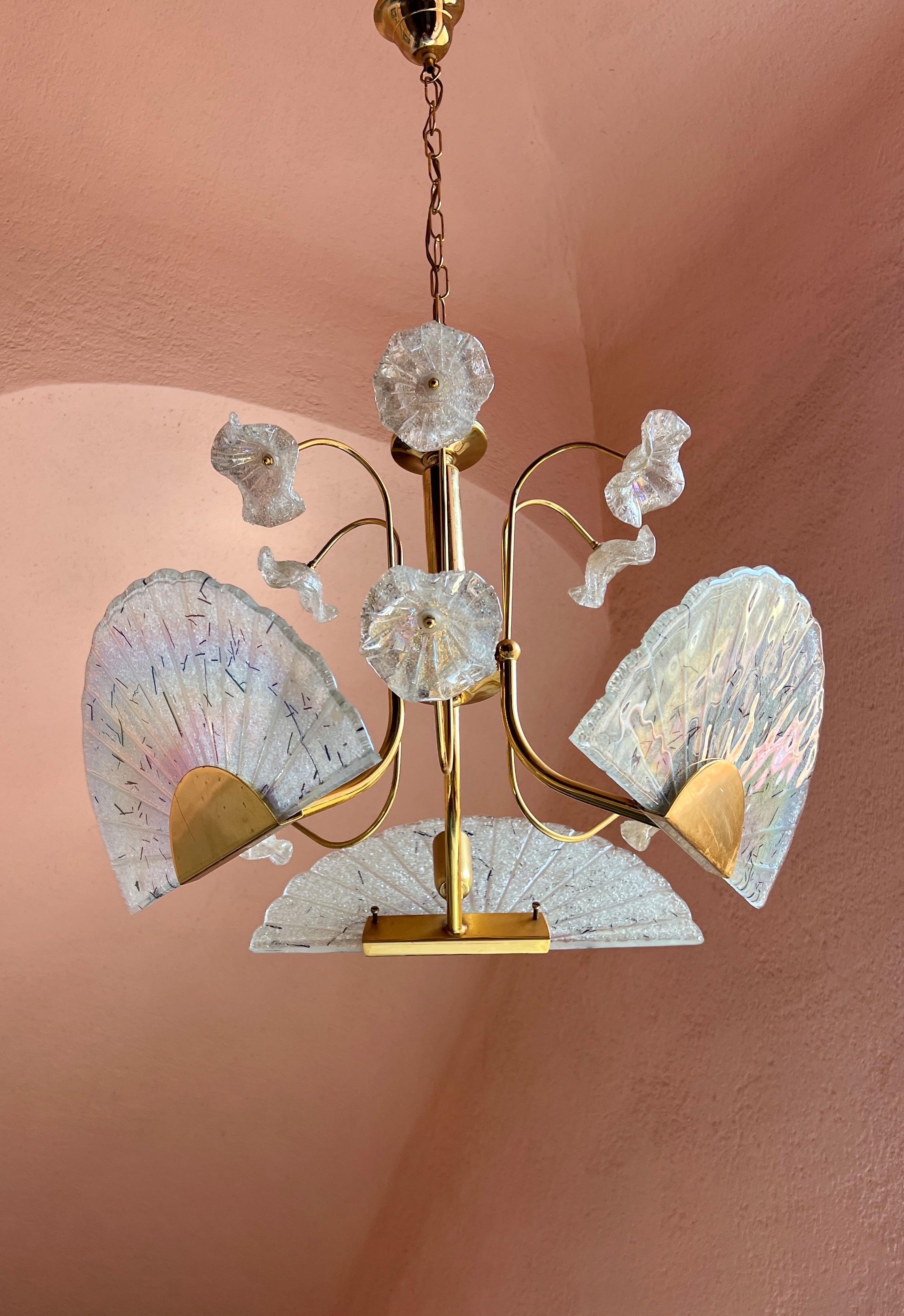Stupefacente lampadario in vetro di Murano degli anni '80 con dischi riflettenti l'arcobaleno e Delicat in vendita 11
