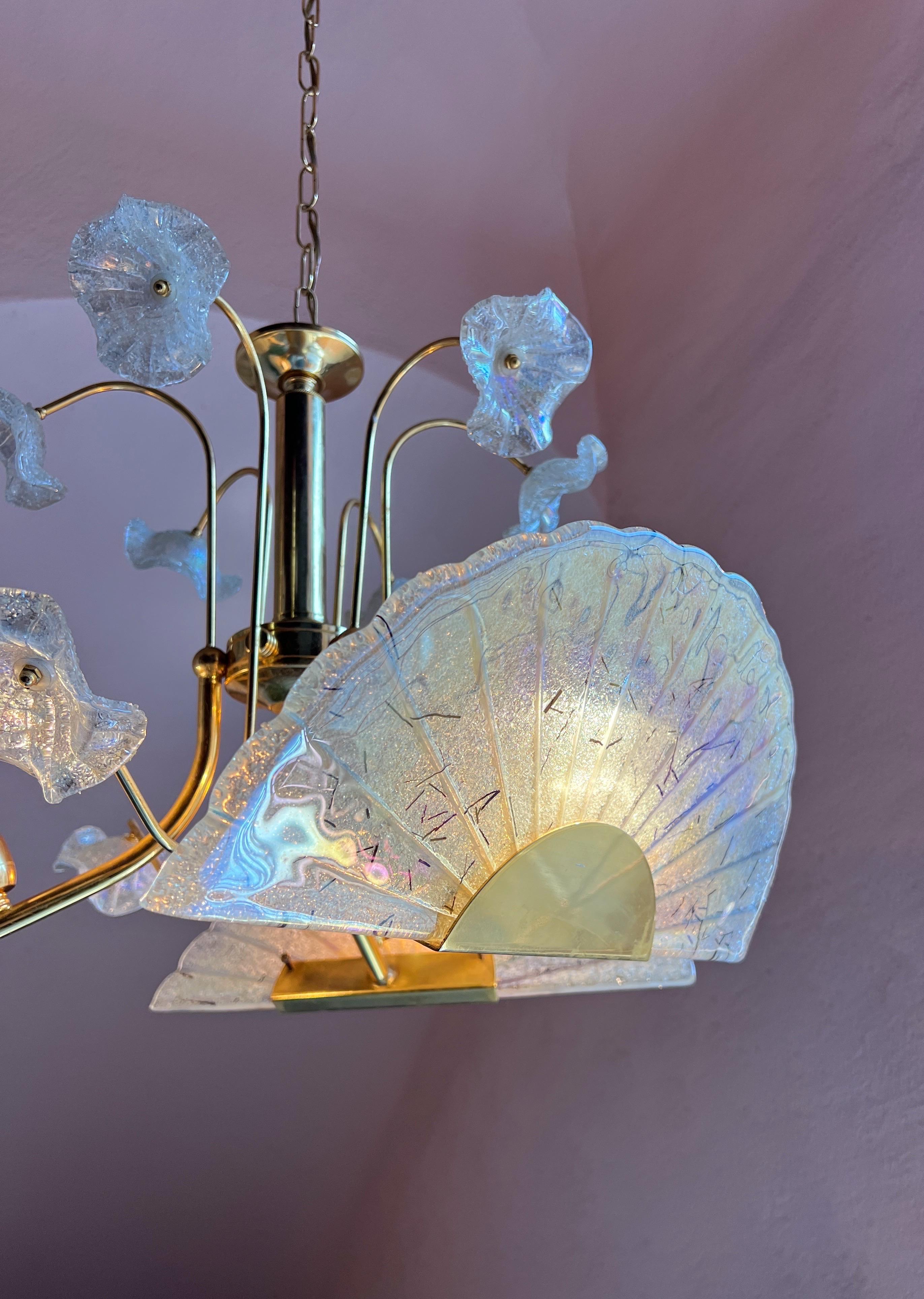 Stupefacente lampadario in vetro di Murano degli anni '80 con dischi riflettenti l'arcobaleno e Delicat in vendita 12