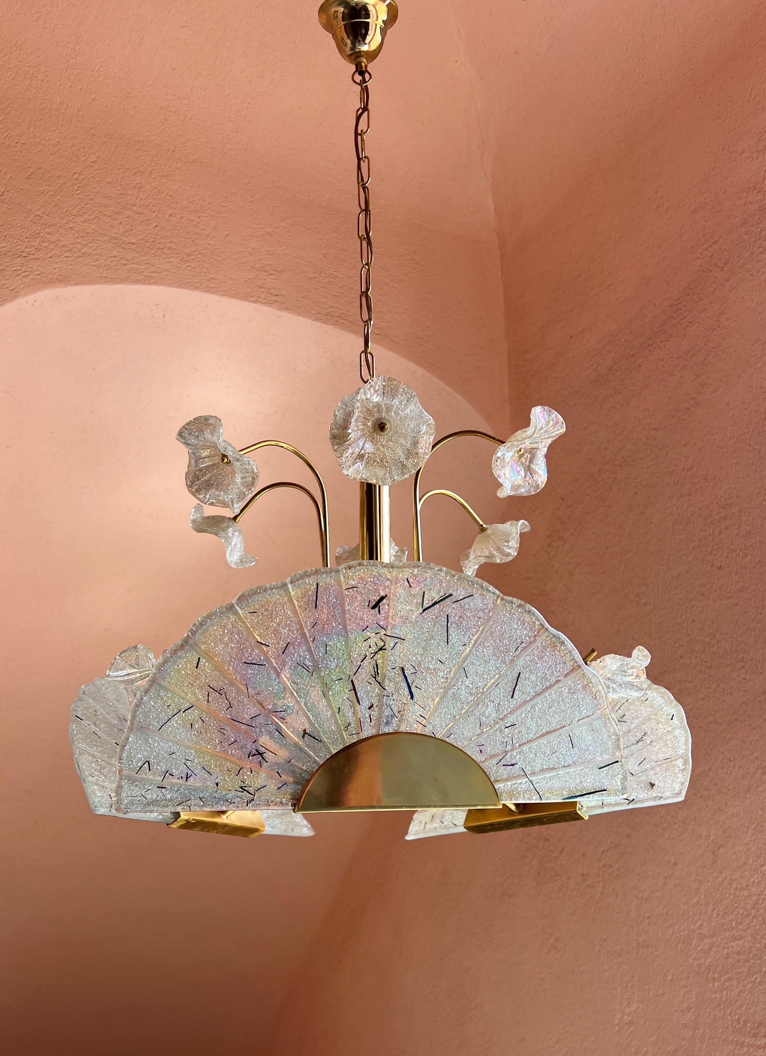 Stupefacente lampadario in vetro di Murano degli anni '80 con dischi riflettenti l'arcobaleno e Delicat in vendita 13