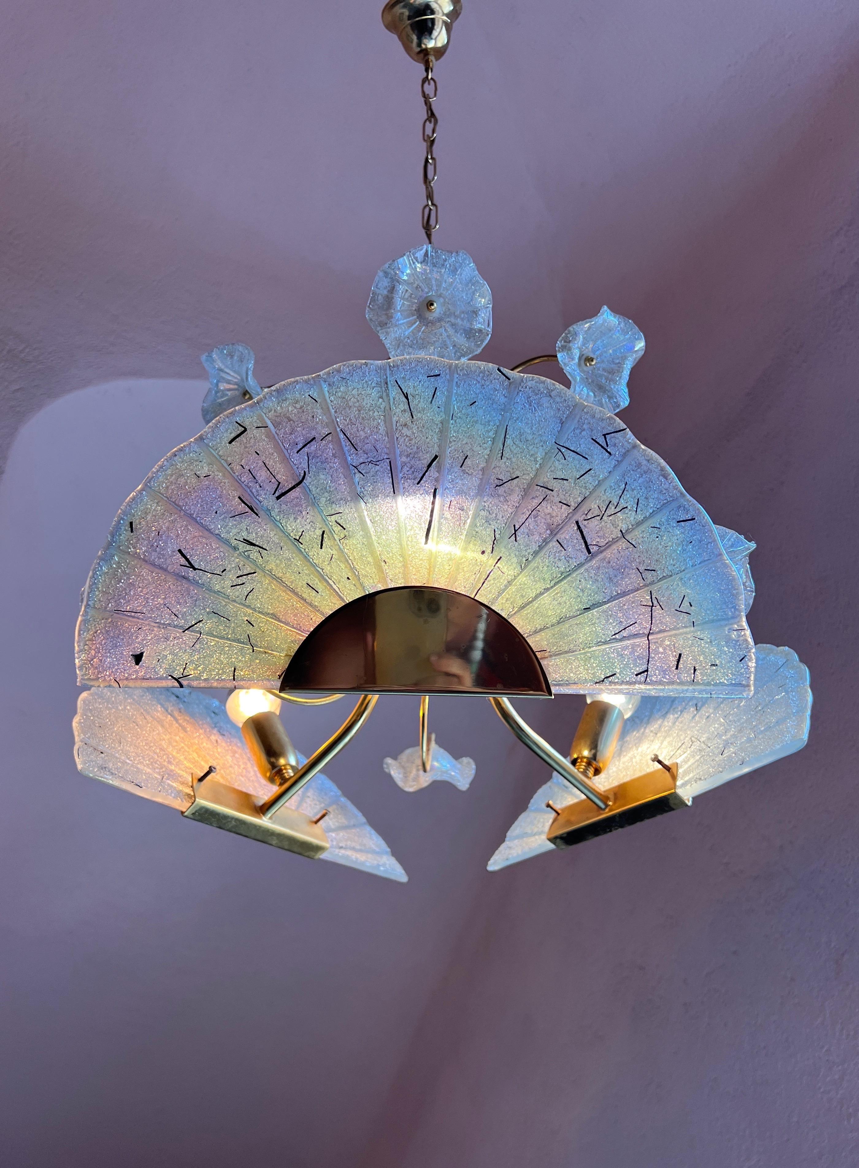 Stupefacente lampadario in vetro di Murano degli anni '80 con dischi riflettenti l'arcobaleno e Delicat in vendita 1