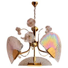 Stunning 1980s Murano Glass Chandelier with Rainbow-Reflecting Discs and Delicat