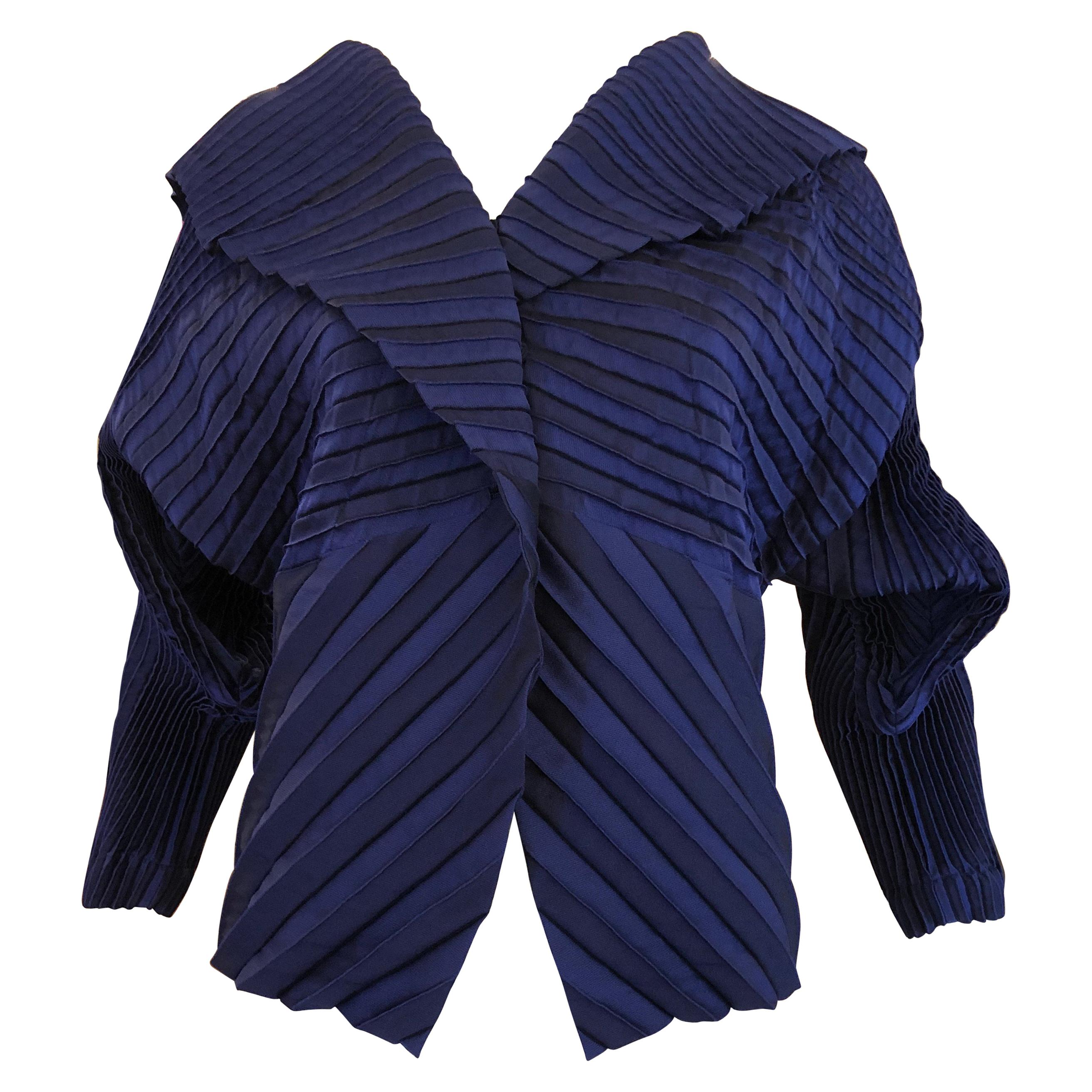 Stunning 1990s Issey Miyake Dark Royal Blue Sculpural Jacket (M)+