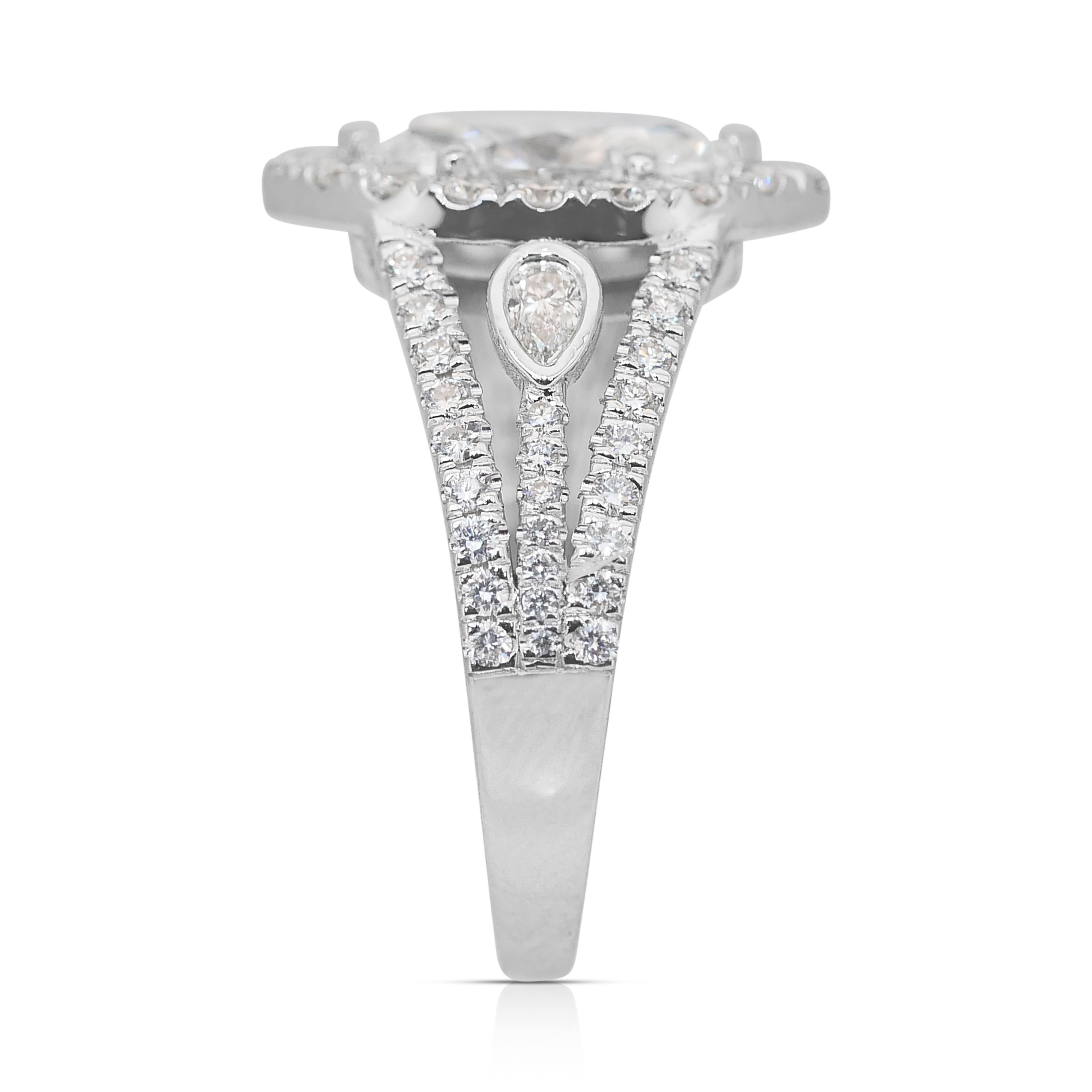 Stunning 1.99ct Diamonds Halo Ring in 18k White Gold - IGI Certified 1
