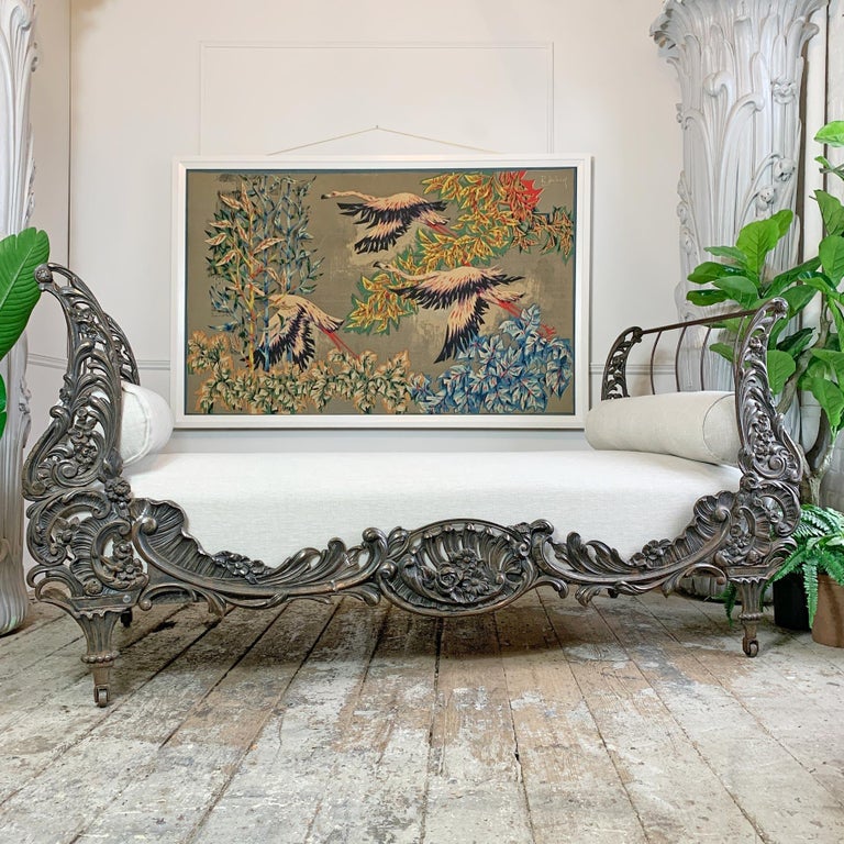 Stunning 19th Century Art Nouveau Cast Iron French Daybed For Sale at