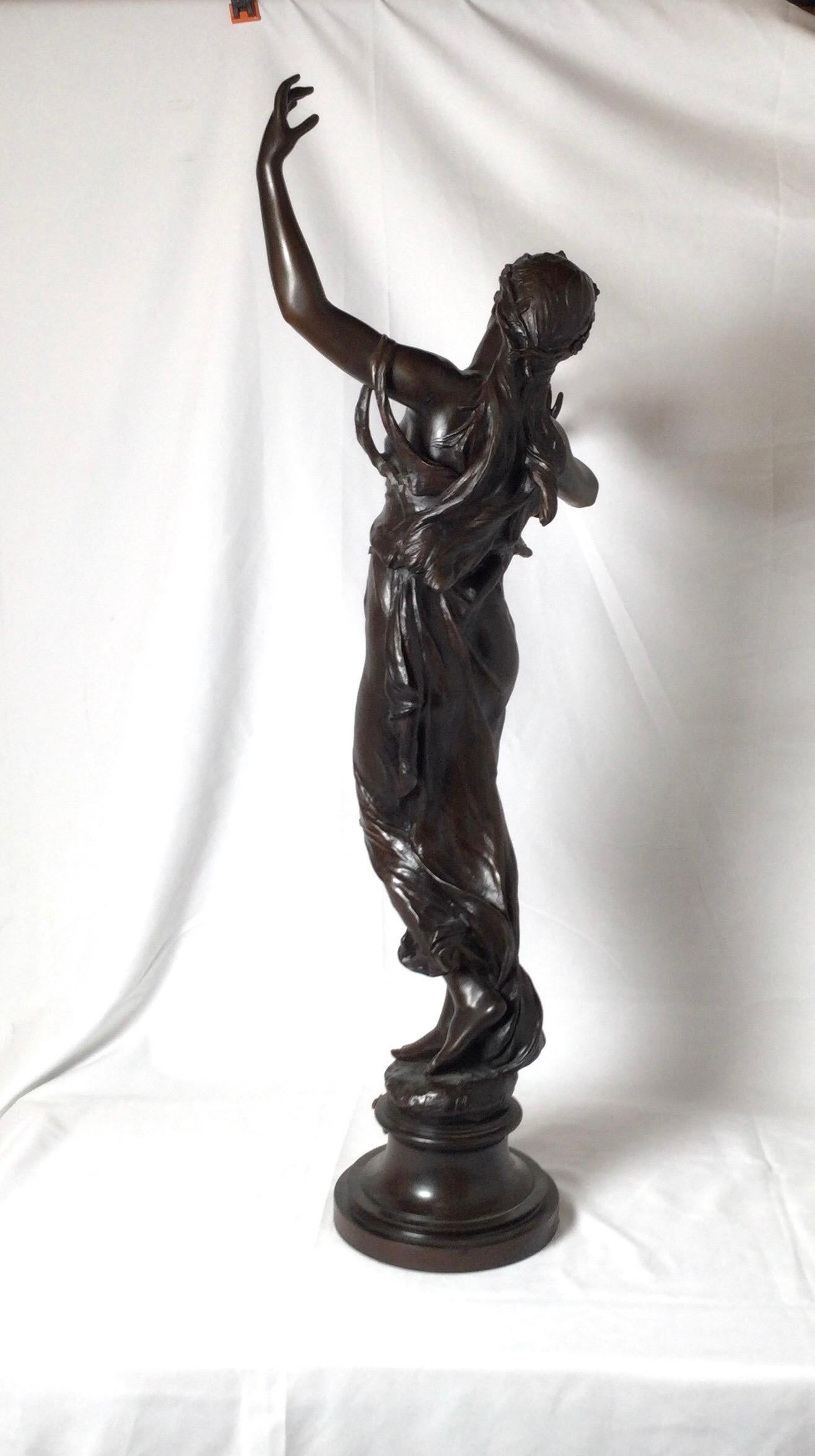 Late 19th Century Stunning 19th Century Art Nouveau Sculpture Woman with Flute by Eugene Marioton