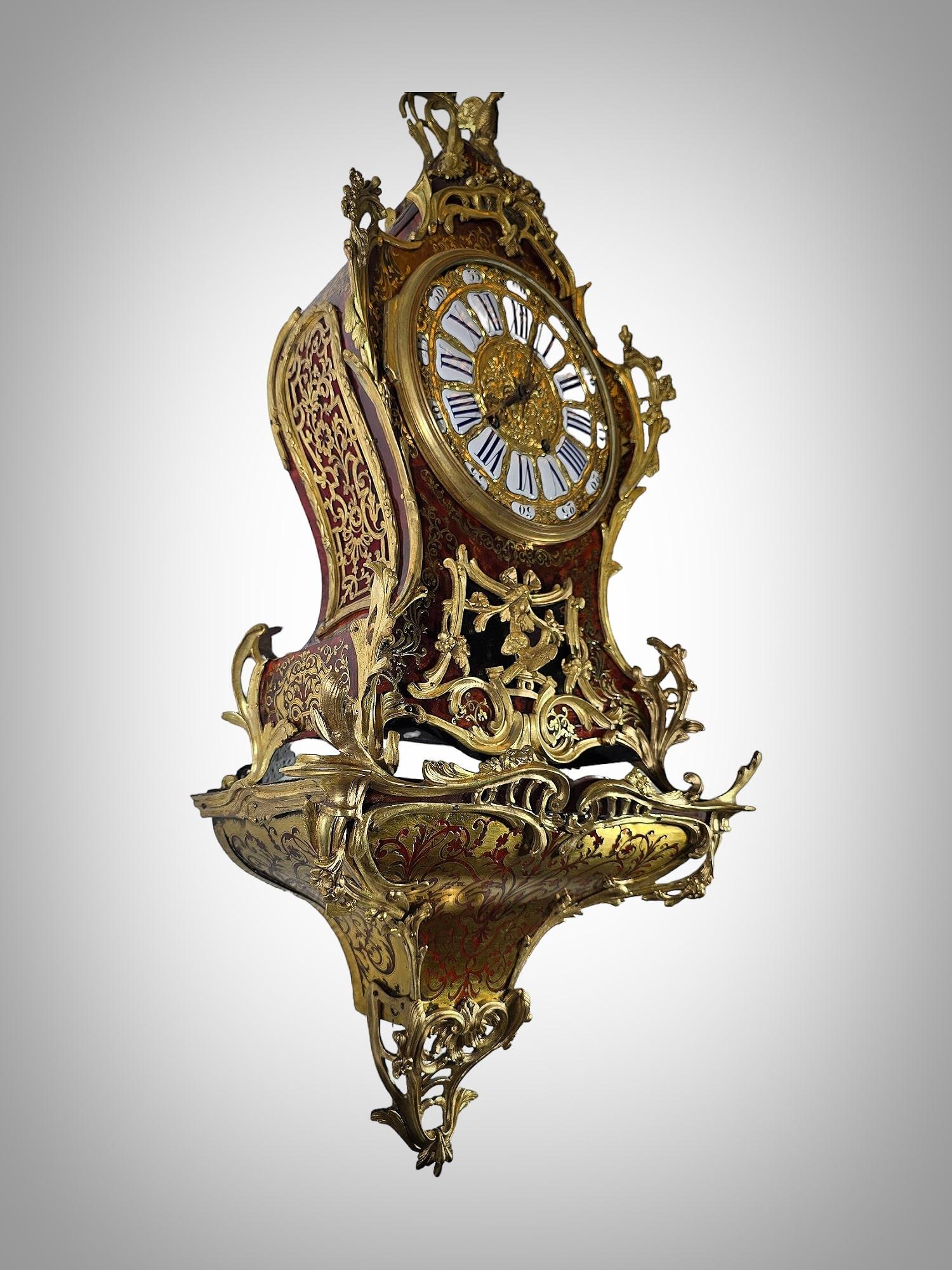 Stunning 19th Century Boulle Marquetry Wall Clock, 110 cm Tall For Sale 6