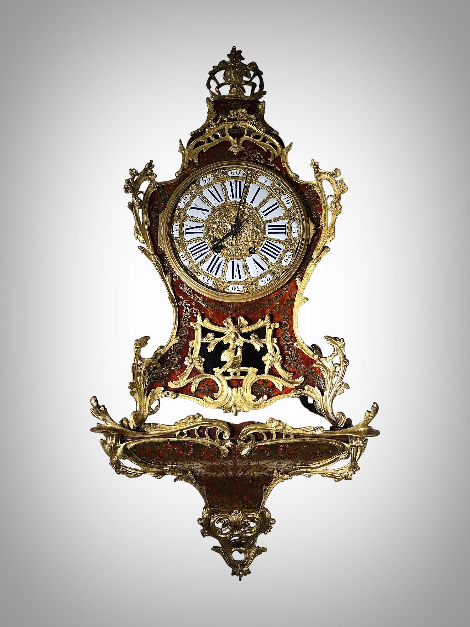 Stunning 19th Century Boulle Marquetry Wall Clock, 110 cm Tall For Sale 7