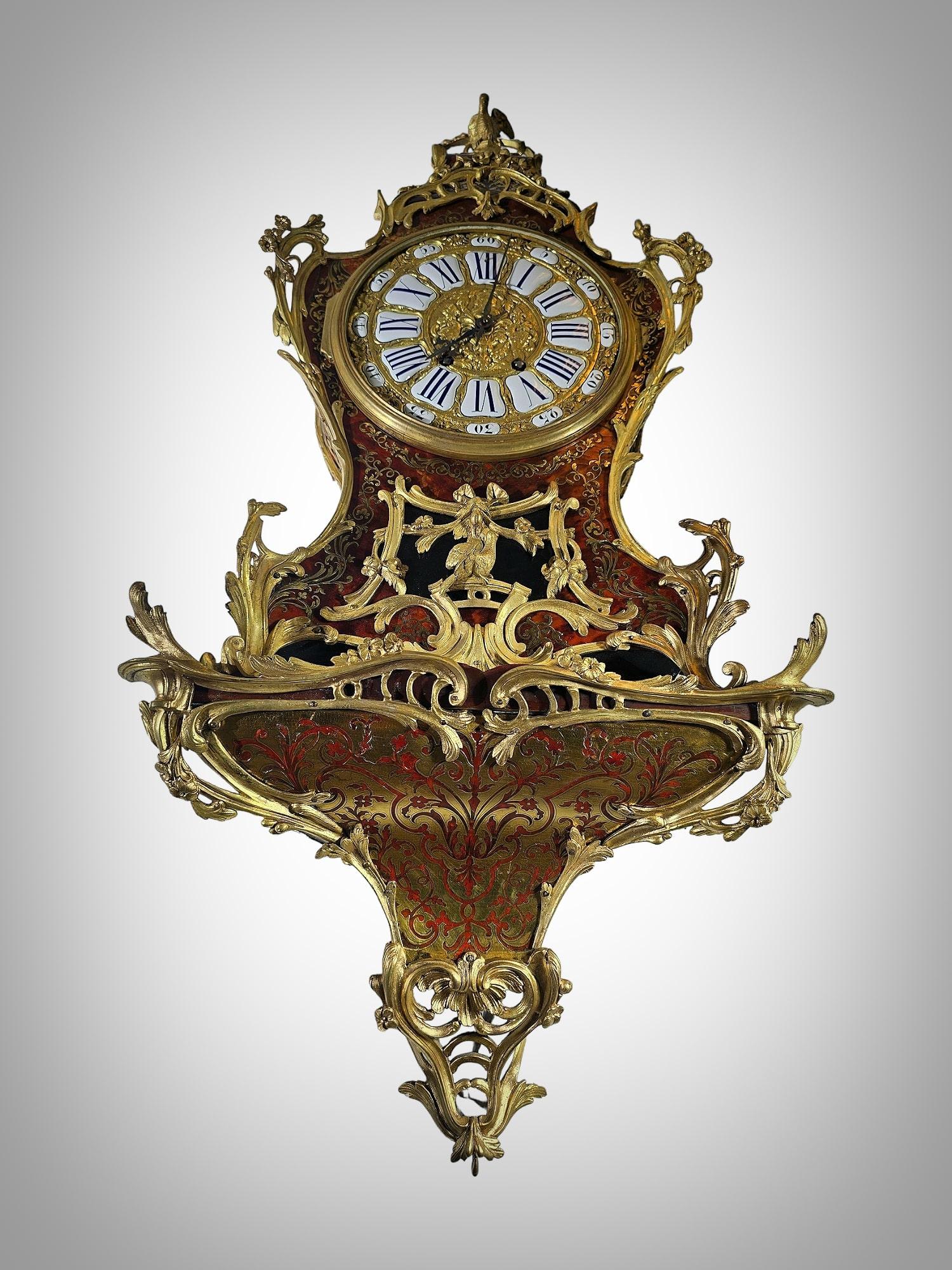 Stunning 19th Century Boulle Marquetry Wall Clock, 110 cm Tall For Sale 8
