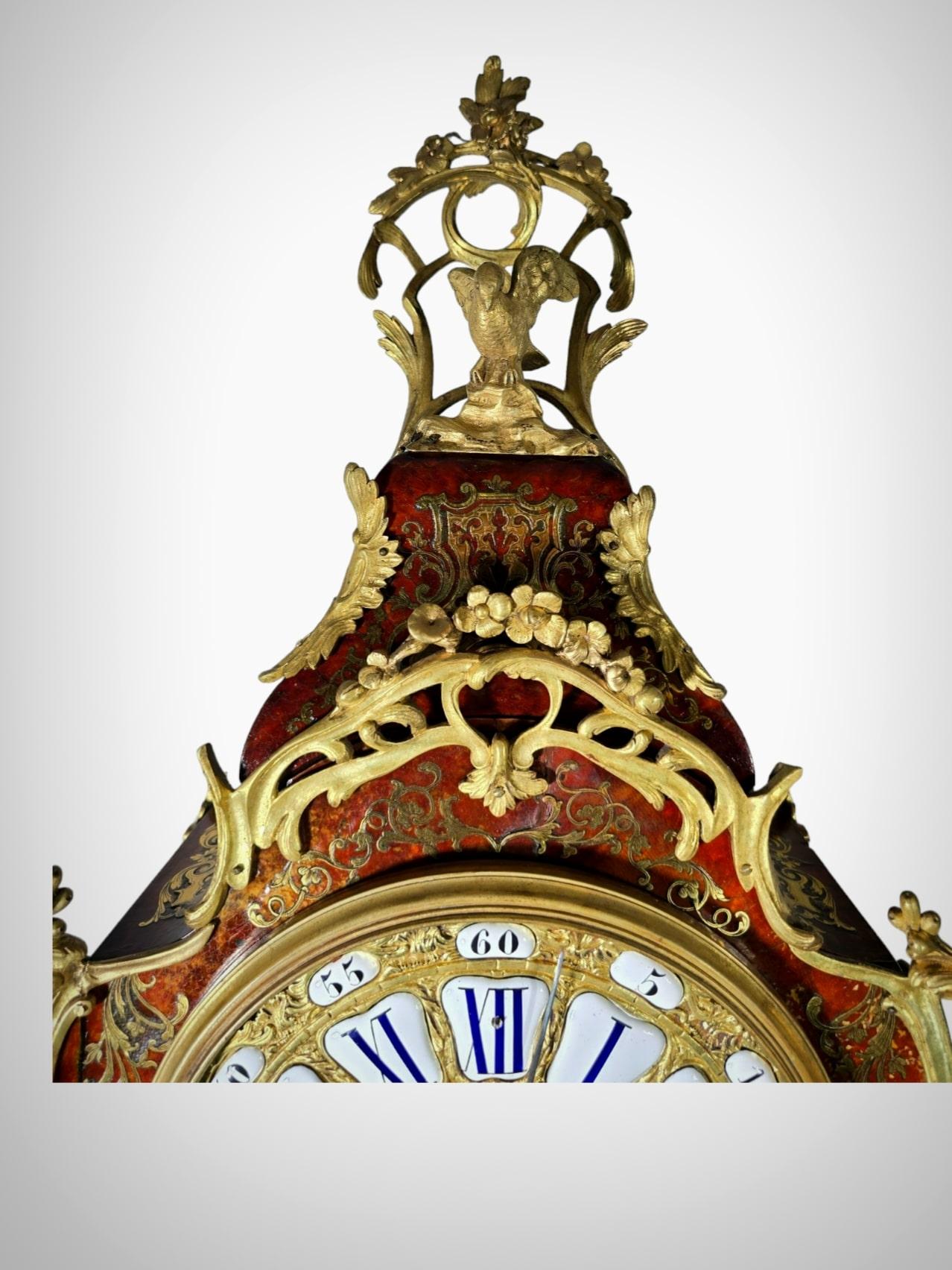 Stunning 19th Century Boulle Marquetry Wall Clock, 110 cm Tall For Sale 10