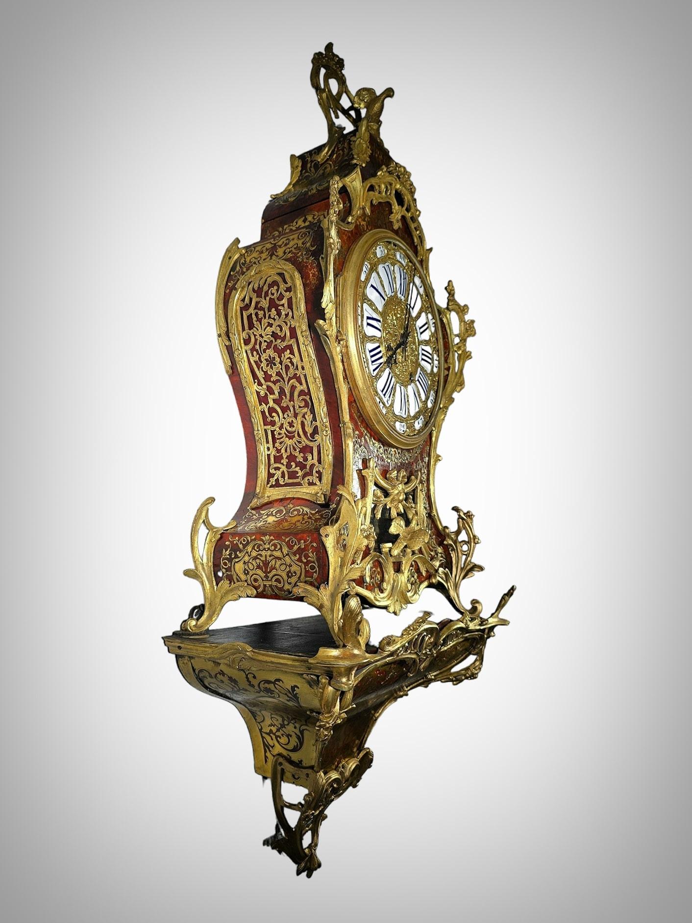 Stunning 19th Century Boulle Marquetry Wall Clock, 110 cm Tall For Sale 11