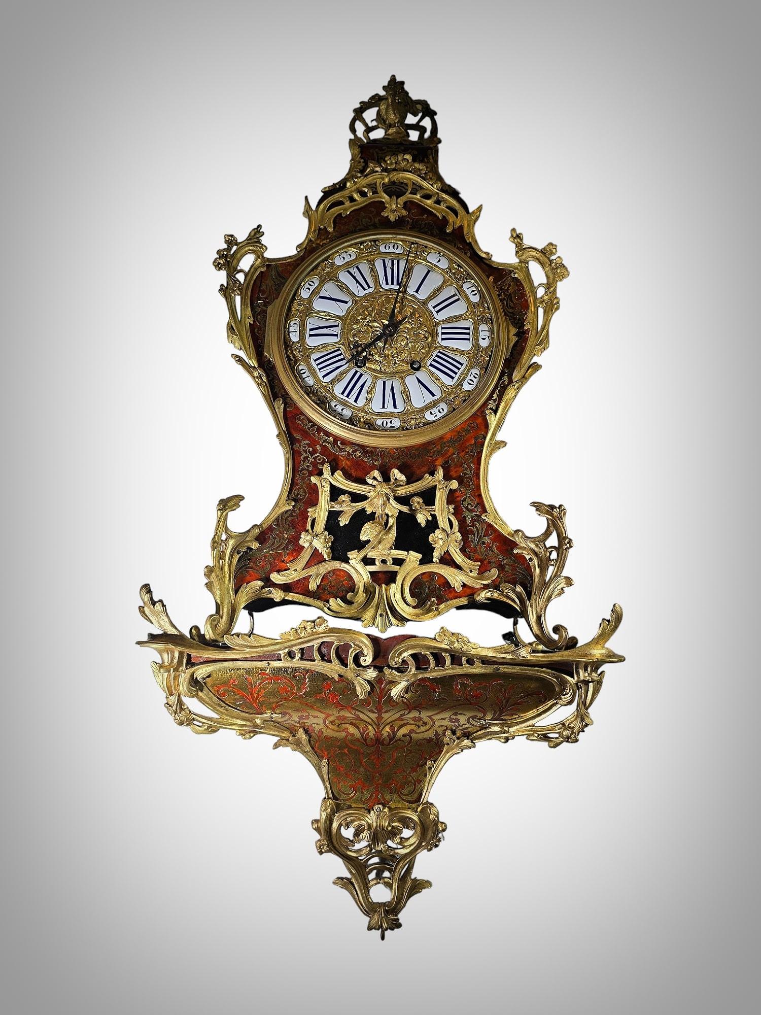 Stunning 19th Century Boulle Marquetry Wall Clock, 110 cm Tall For Sale 12